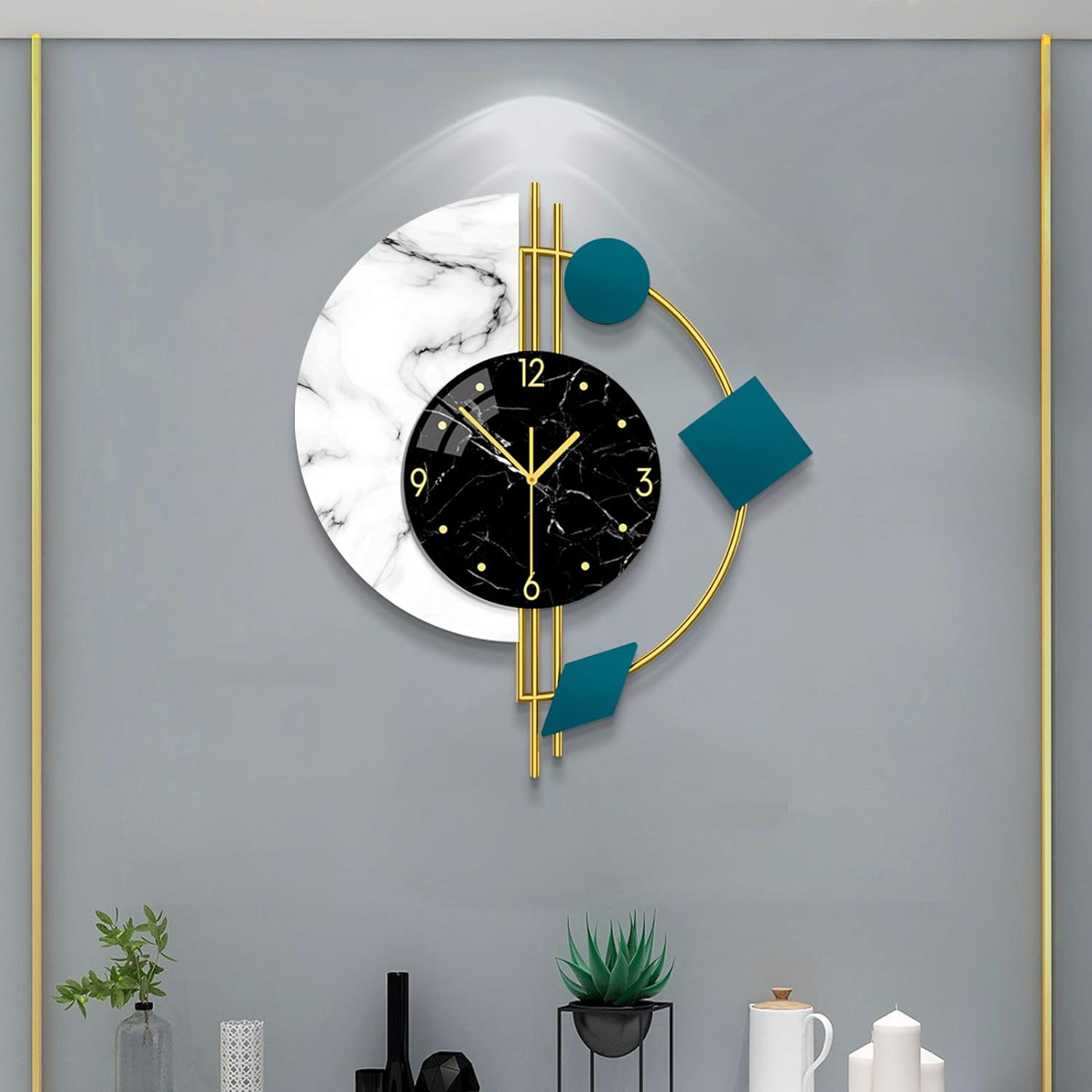 YIJIDECOR Large Silent Wall Clocks, Modern, Battery Operated, Non-Ticking for Bedroom Office Kitchen Home Metal Glass Decoration, Quartz Wall Watch for Indoor House, Living Room Decor