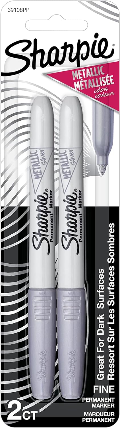 SHARPIE Metallic Permanent Markers, Fine Point, Silver, 2 Count