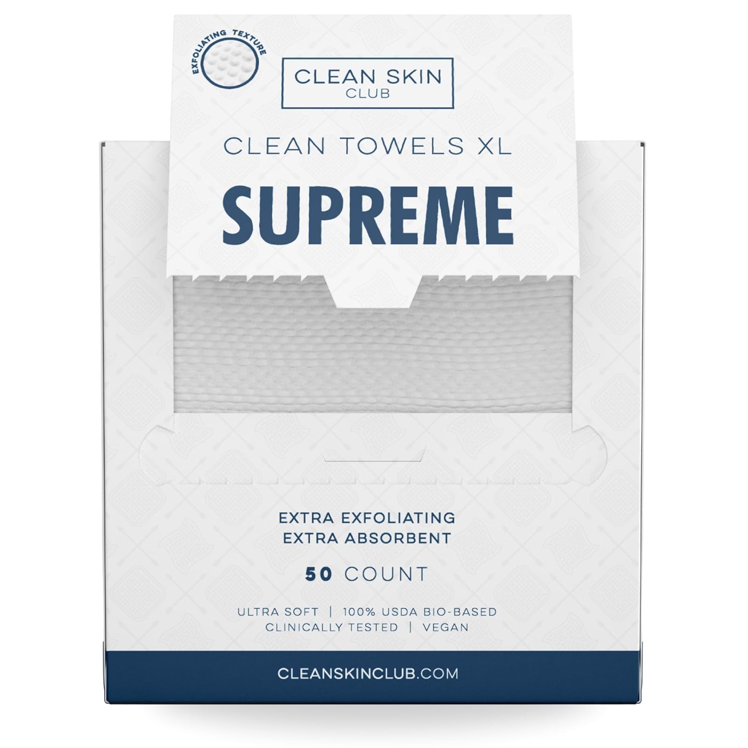 Clean Skin Club Clean Towels XL Supreme, 50 Count, Absorbent, Gentle Exfoliation, Chemical Free, Unscented, for All Skin Types