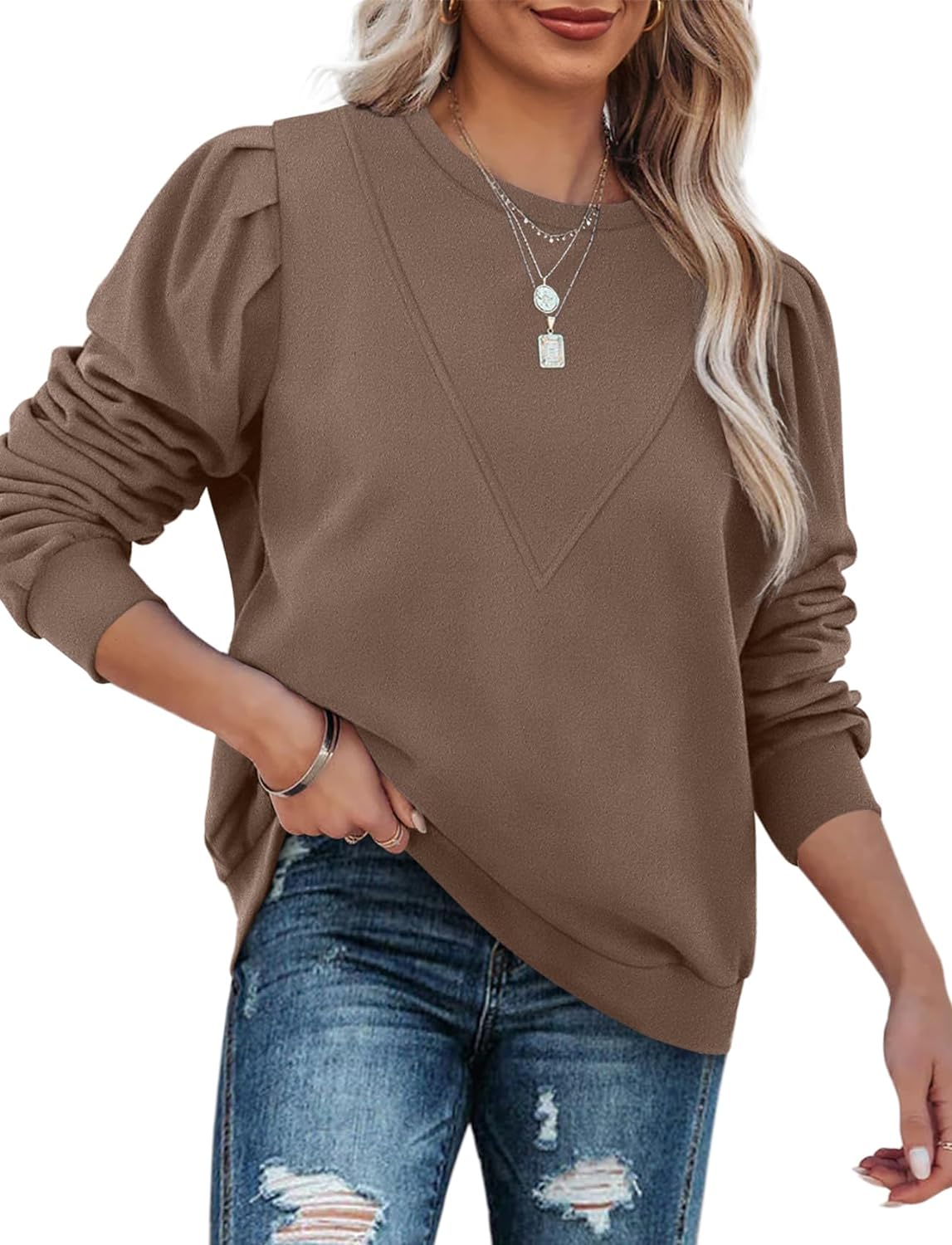 XIEERDUO Sweatshirts for Women Crew Neck Long Sleeve Basic Casual Tunic Tops for Leggings