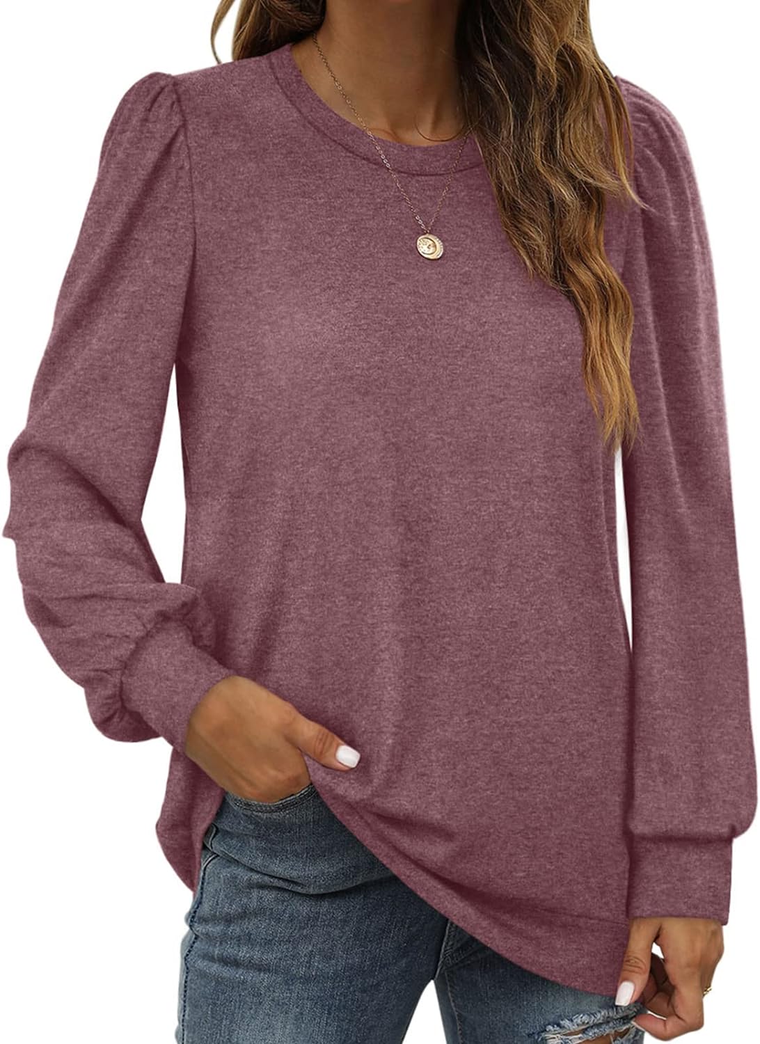 XIEERDUO Sweatshirts for Women Crew Neck Long Sleeve Basic Casual Tunic Tops for Leggings