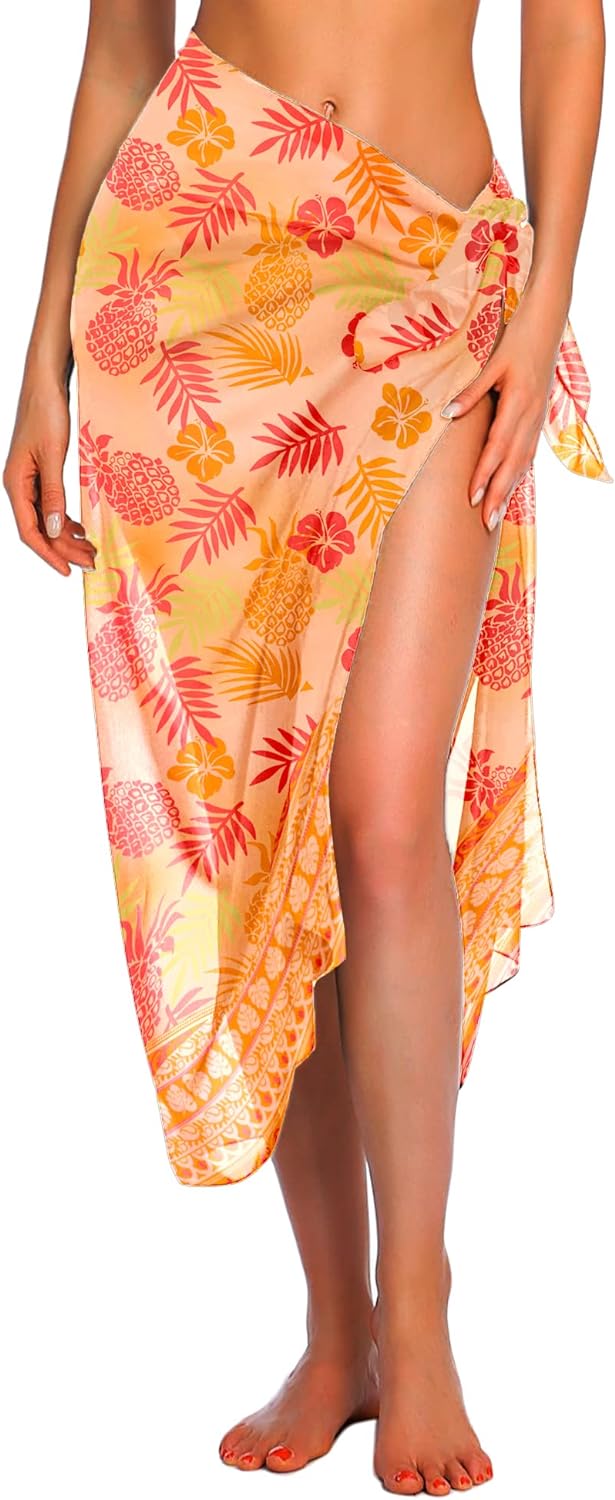 Ekouaer Women Sarong Swimsuit Coverups Chiffon Long Bikini Wraps Sheer Beach Bathing Suit Cover Up