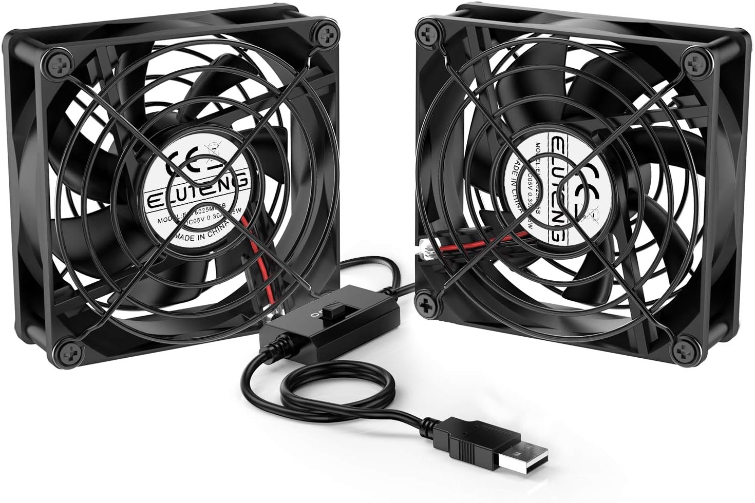 ELUTENG Dual USB Fan 80mm, 3 Speed Adjustable USB Ventilator with 2750RPM 5V Fan for Computer/Laptop/Router/TV Cabinet/DVR/Xbox/Game Console Cooling