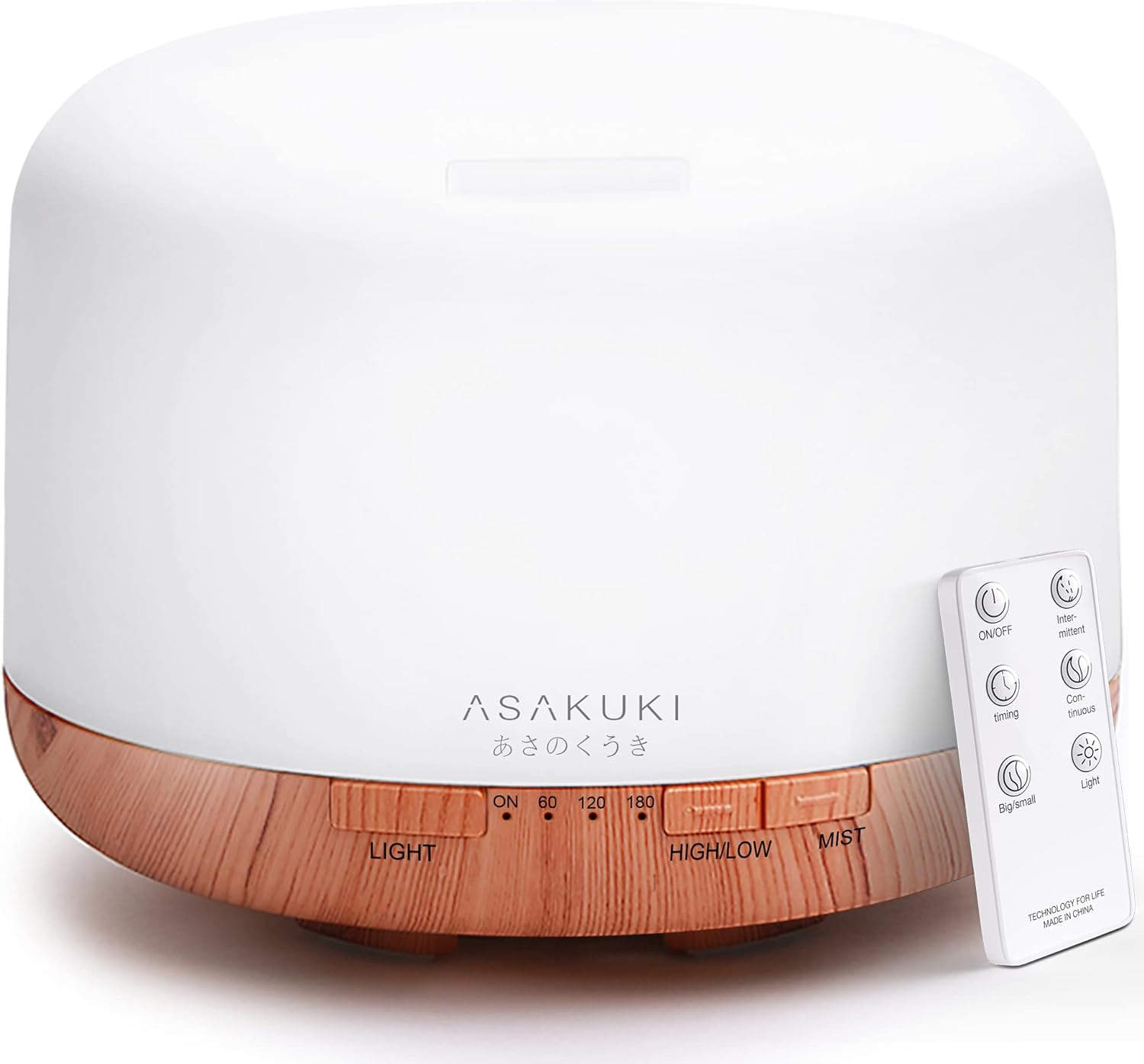 ASAKUKI 500ml Premium, Essential Oil Diffuser with Remote Control, 5 in 1 Ultrasonic Aromatherapy Fragrant Oil Humidifier Vaporizer, Timer and Auto-Off Safety Switch Brown