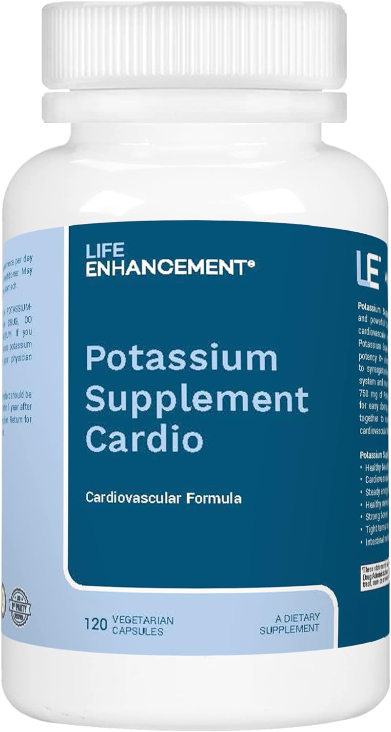 Life Enhancement Potassium Supplement Cardio Natural Potassium Supplement - 750 mg Potassium / 500 mg Taurine Per Serving- Daily Potassium Supplements - 120 Potassium Capsules (60 Servings)