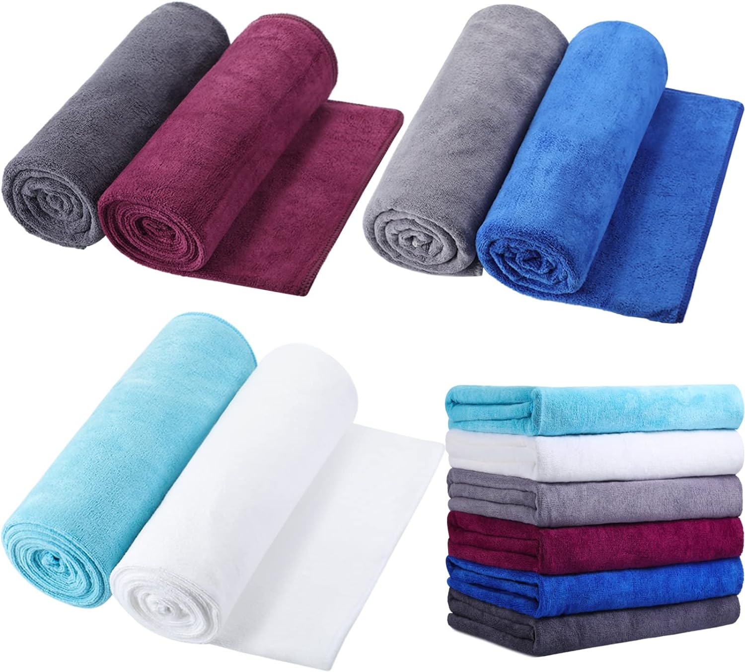 6 Pcs Microfiber Bath Towel(30 x 60), Quick Drying, Oversized, Soft, Very Absorbent and Extra Large Fitness Towel Fast Drying Washcloth for Bath Fitness, Bathroom, Sports, Yoga, Travel, Pool, Beach