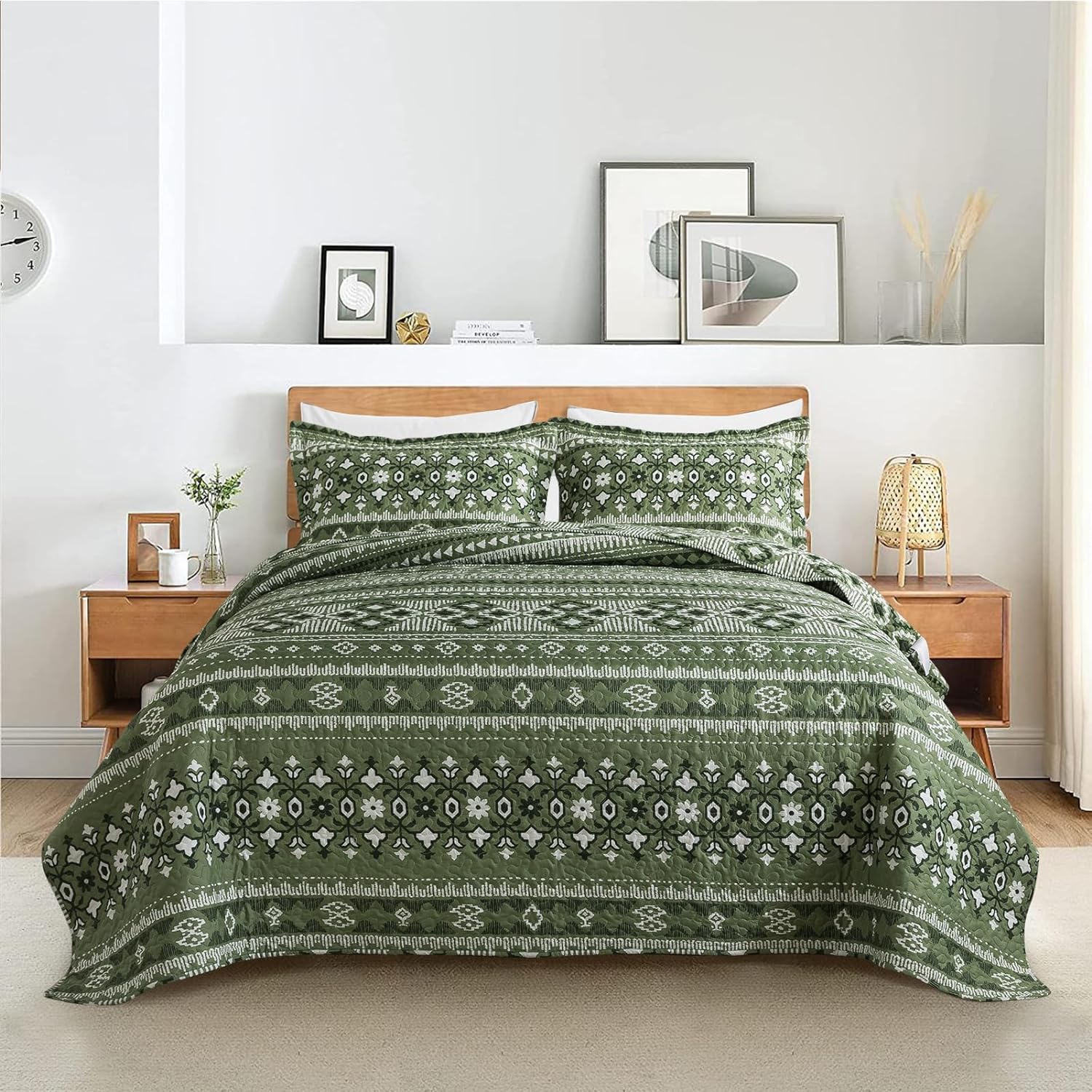 VAPUTAR Reversible Quilt Bedding Set - Queen Size (90 * 98 in) - All-Season Lightweight Coverlet with Boho Stripe Pattern, Vintage Farmhouse Bedspread Sets, 3 Pieces