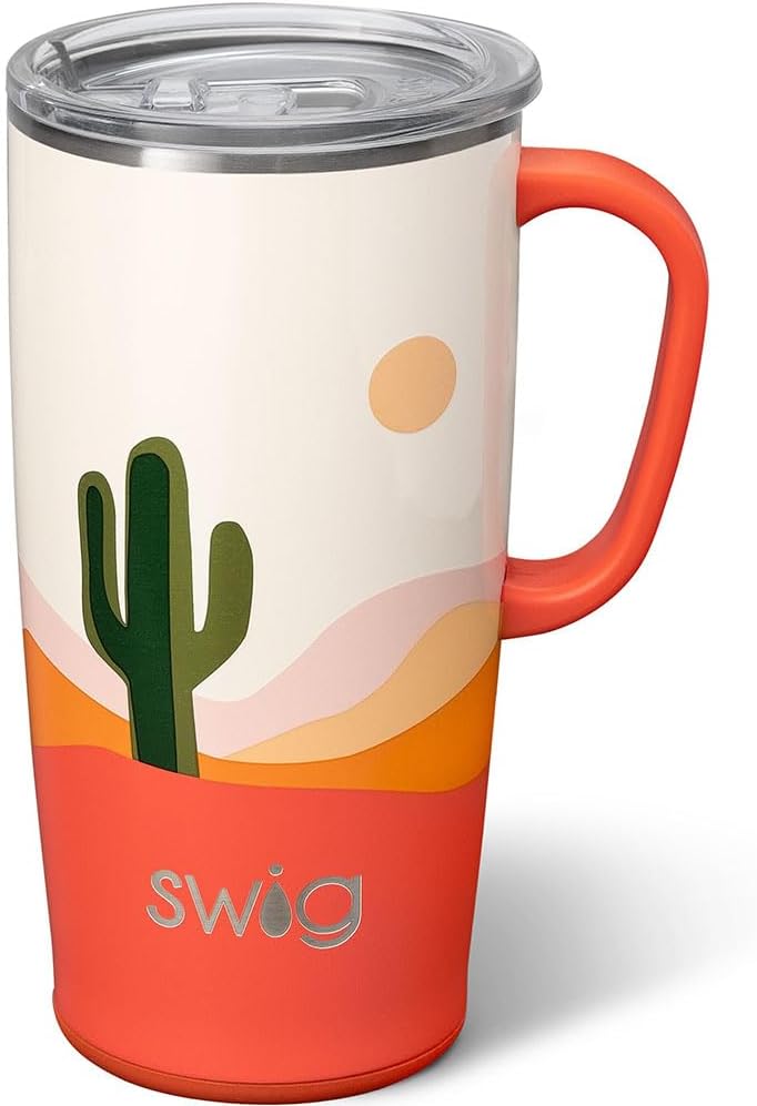 Swig Life 22oz Travel Mug | Insulated Tumbler with Handle and Lid, Cup Holder Friendly, Dishwasher Safe, Stainless Steel, Travel Coffee Cup, Insulated Coffee Mug with Lid and Handle (Boho Desert)