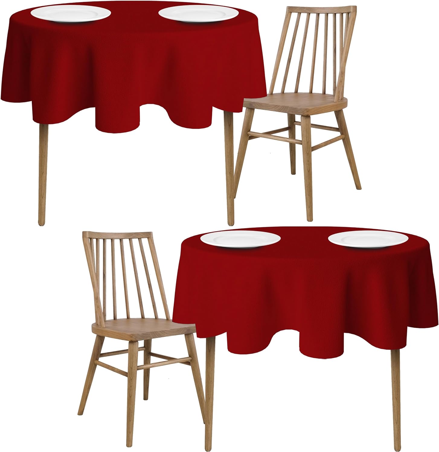 [2 Pack] Red Round Tablecloths 60 Inch [for 20-48'' Tables] 200 GSM Premium Quality Textured Washable Polyester Fabric Table Cloth [60'' is Not Table Size]