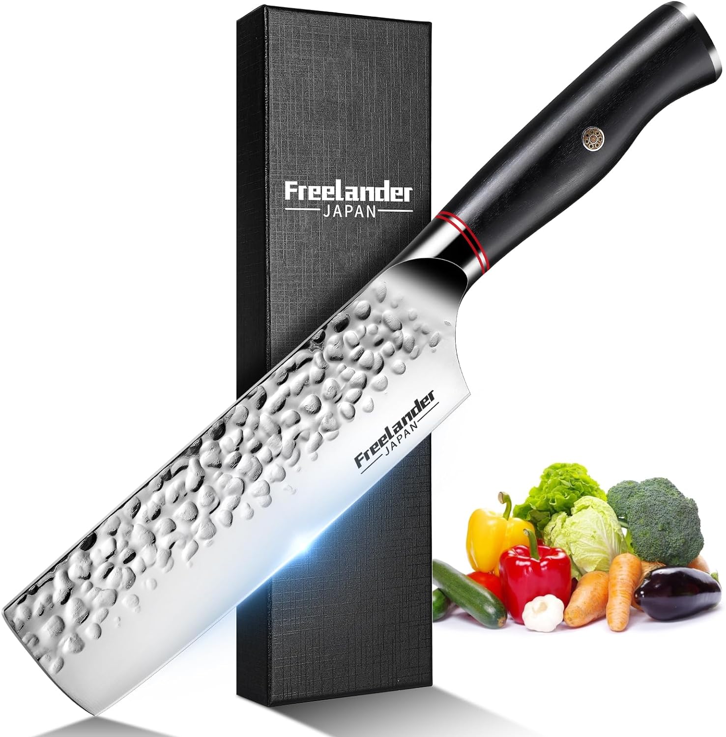 Freelander 7Nakiri Japanese Chef Knife,Sharp Vegetable Kitchen Knife,Hand Forged Stainless Steel Meat Cleaver,Ergonomic Handle with Gift Box -slicing,dicing and mincing knife