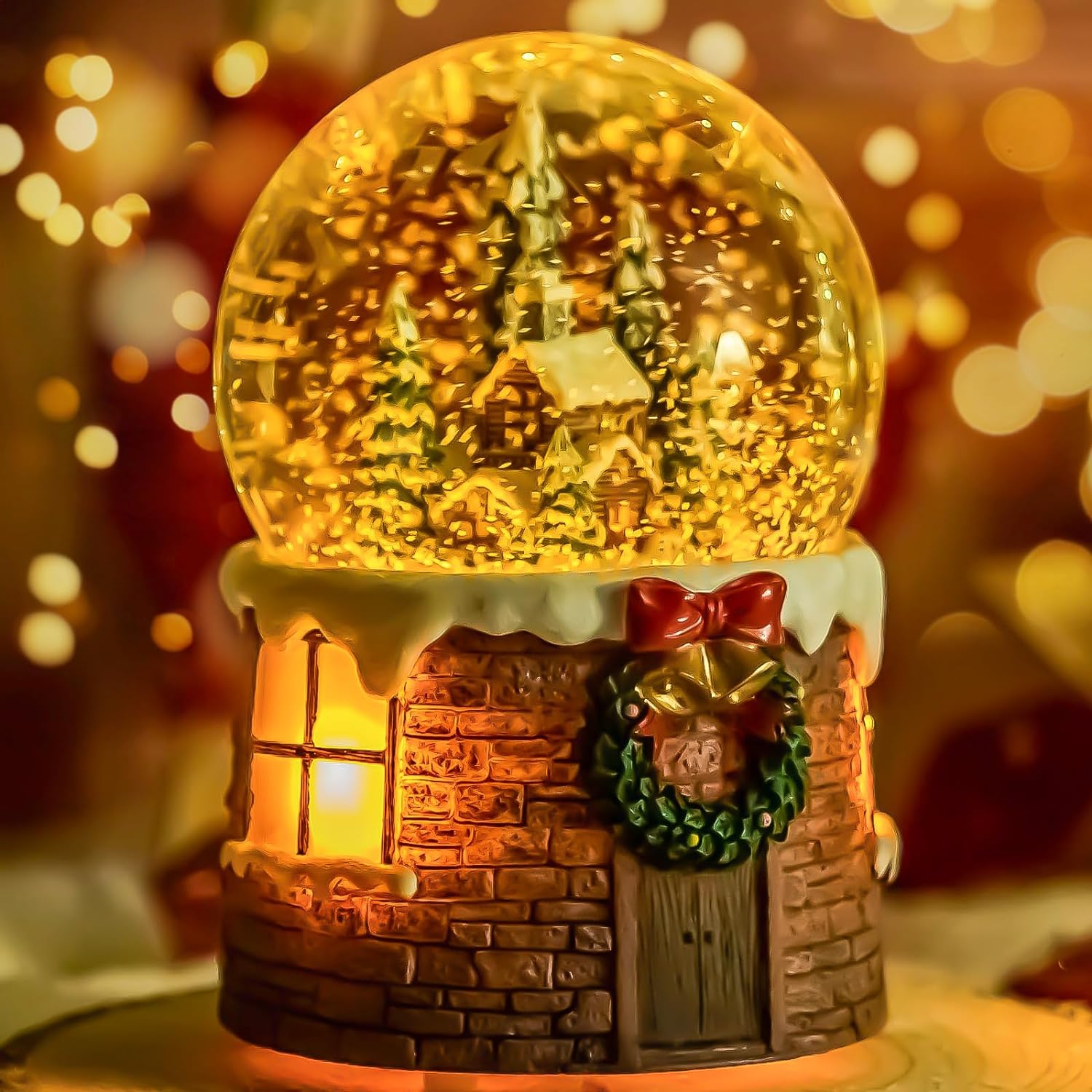 Christmas Music Box Snow Globe Gift, Musical Rotating Village Glitter for Women Wife Mom Girlfriend Daughter Son Granddaughter, Xmas Present Play We Wish You A Merry Christmas