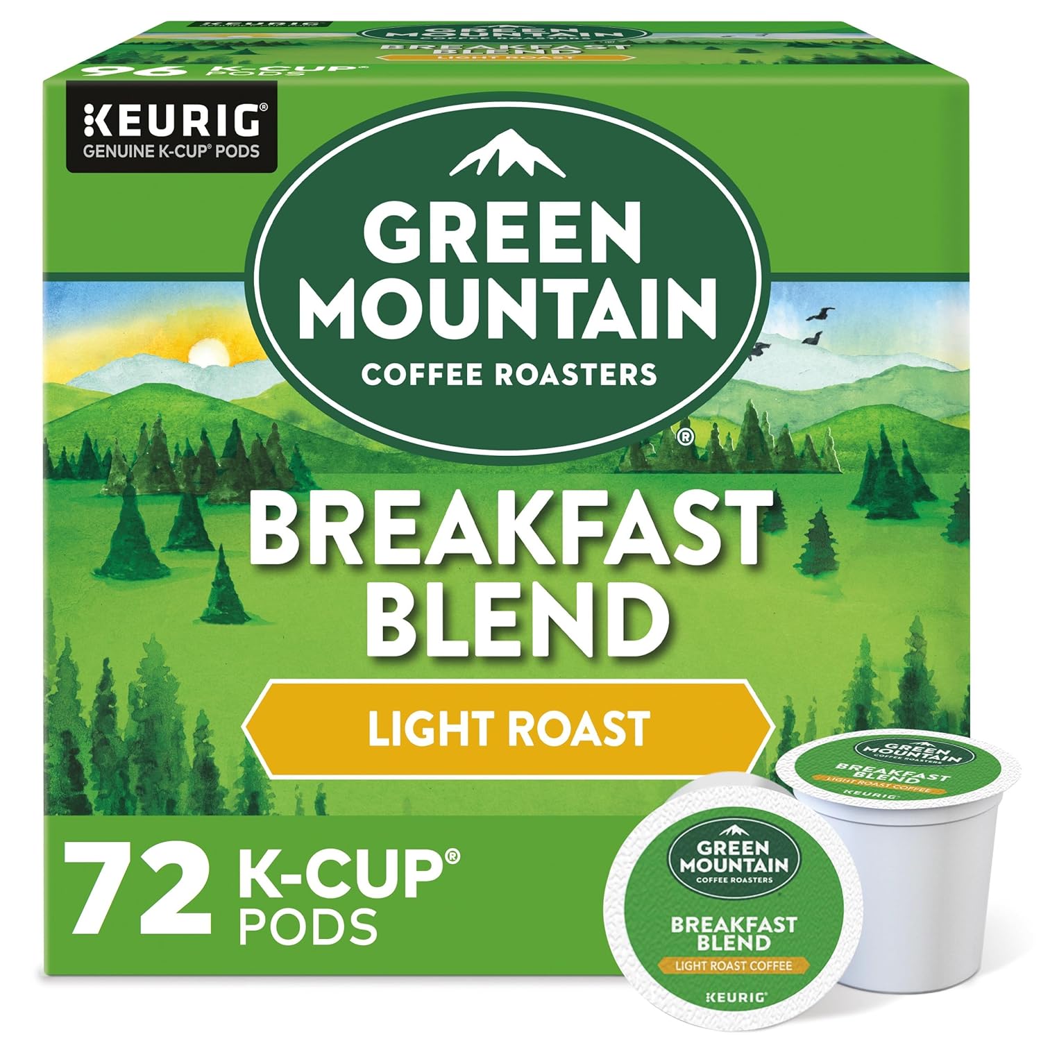 Green Mountain Coffee Roasters Breakfast Blend Single-Serve Keurig K-Cup Pods, Light Roast Coffee, 72 Count (6 Packs of 12)