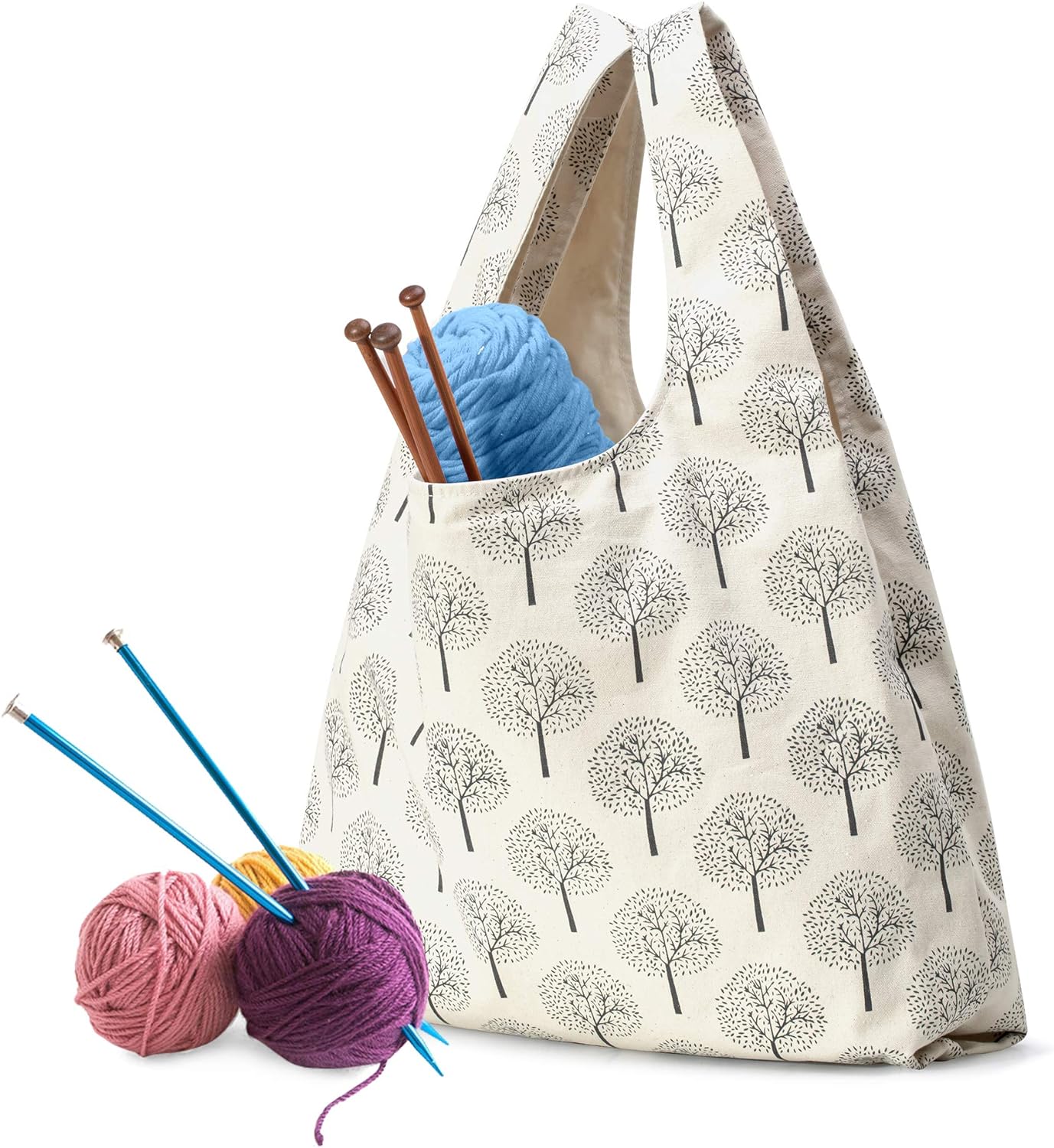 YARWO Knitting Yarn Bag, Tote Bag for Knitting Needles, Yarns and Unfinshed Project, Tree (Bag Only, Patented Design)