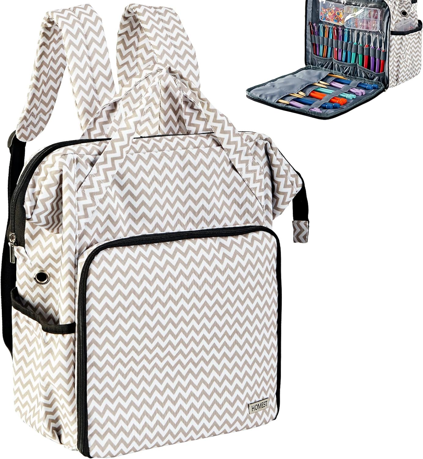 HOMEST Yarn Storage Backpack with Customized Front Compartment for Crochet Hooks, Needles and Accessories
