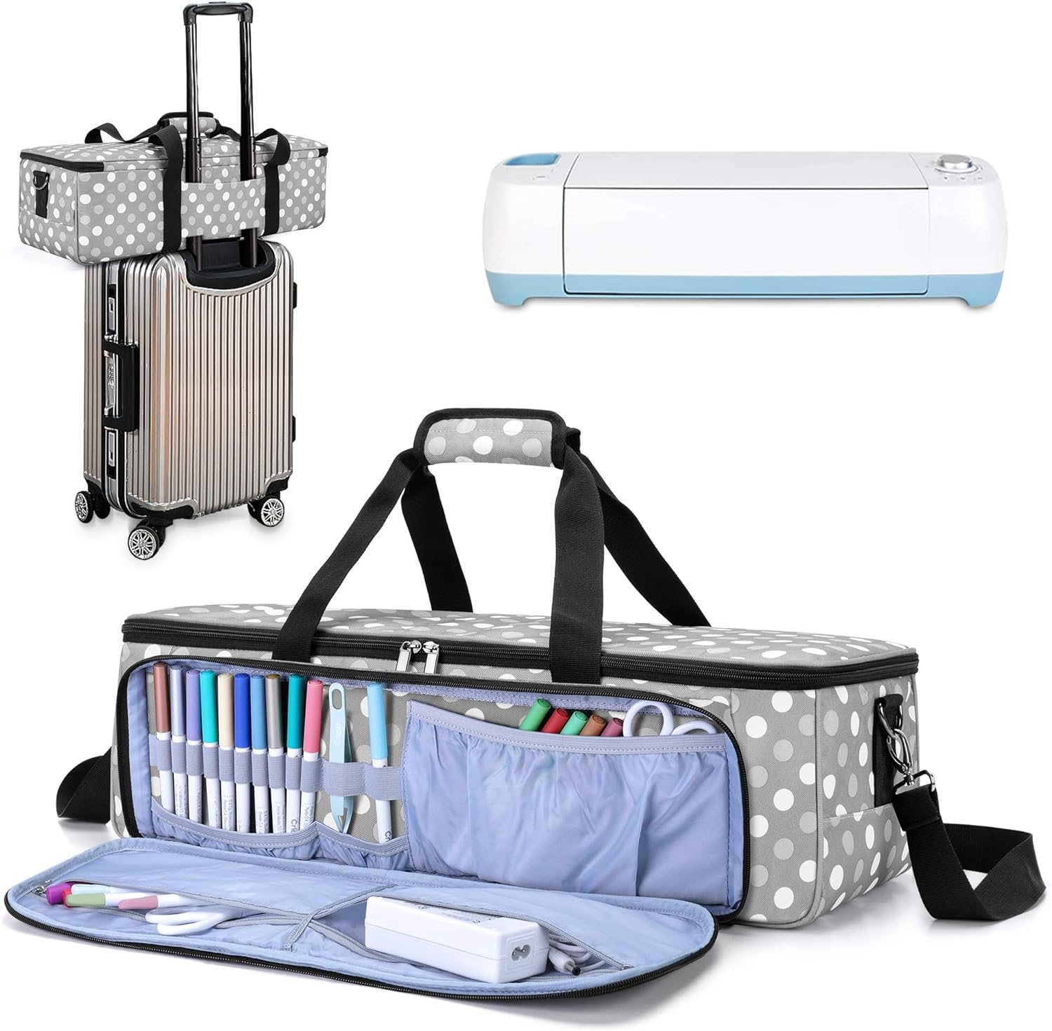 LUXJA Carrying Bag Compatible with Cricut Die-Cutting Machine and Supplies, Tote Bag Compatible with Cricut Explore Air (Air2) and Maker (Bag Only, Patent Design), Gray Dots