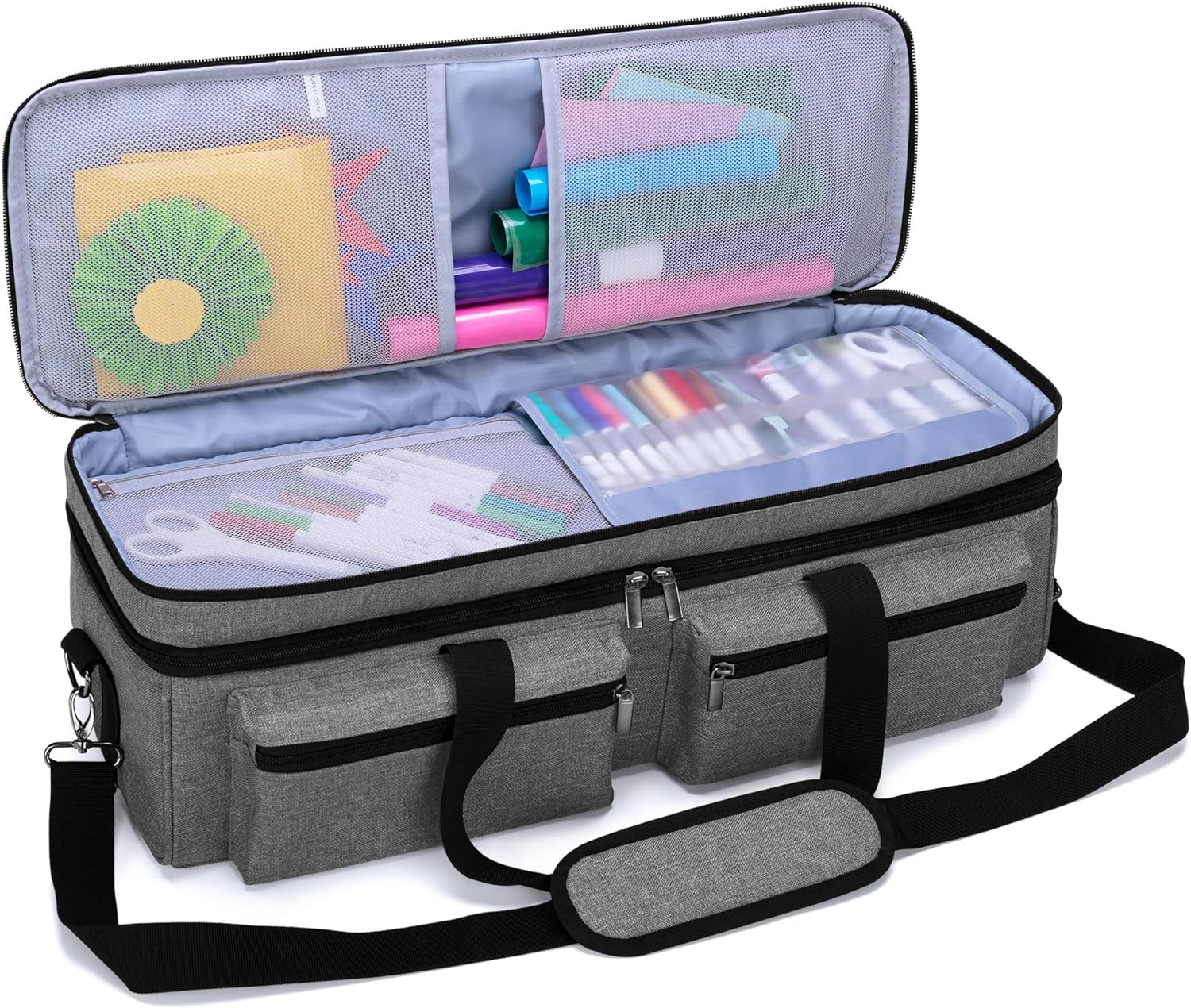 LUXJA Double-layer Bag Compatible with Cricut Explore Air (Air2) and Maker, Carrying Bag Compatible with Cricut Die-Cut Machine and Supplies (Bag Only, Patent Design), Gray