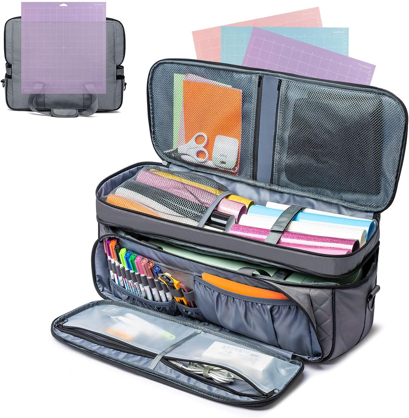 LZXYBIN Carrying Case for Cricut Maker 3/Maker/Explore 3/Explore Air 2, Bag Only with Dust Cover, Organization and Storage Tote Bag for Cricut Bundle Assecories and Die Cut Machine, Grey