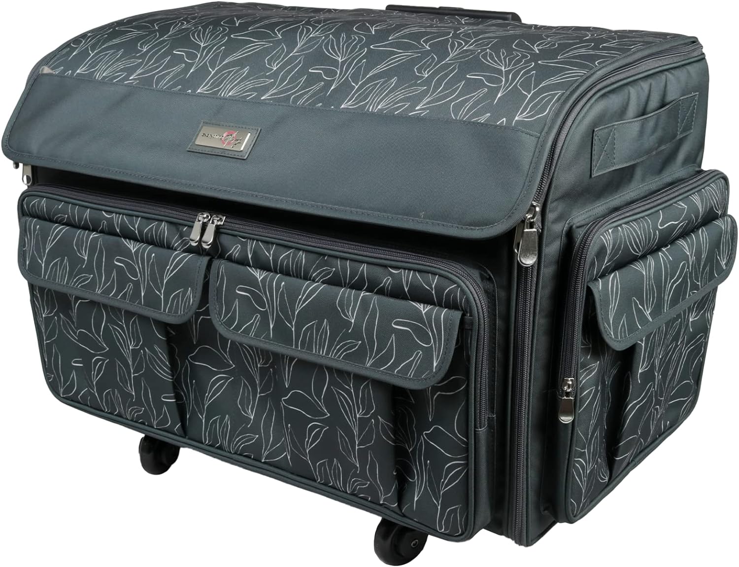 Everything Mary XXL Rolling Sewing Tote, Black & Floral - Rolling Carrying Storage Cover Case Compatible with Large Brother and Singer Machines - Universal Travel & Craft Tote Bag