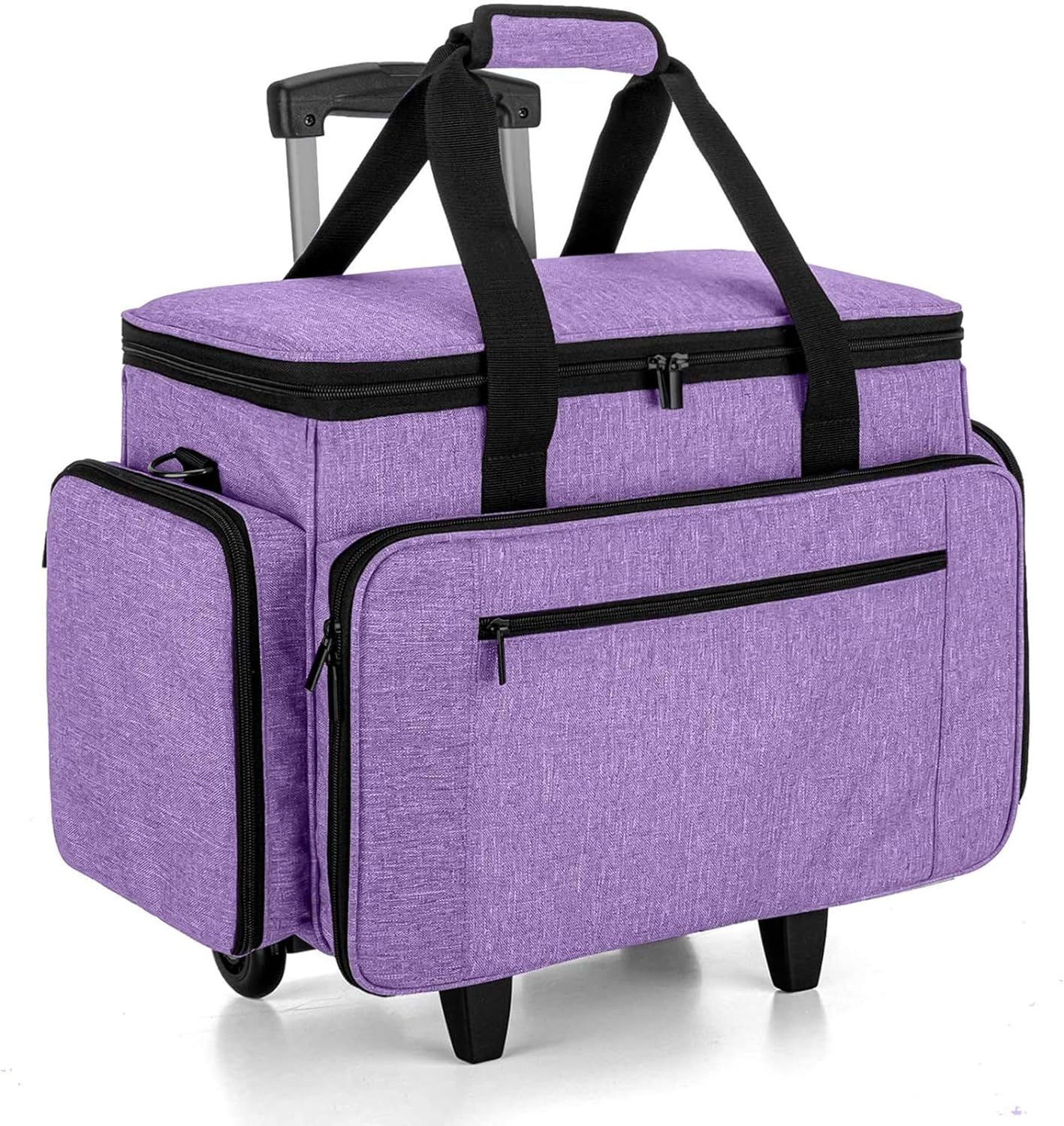 LUXJA Sewing Machine Case with Detachable Dolly, Rolling Sewing Machine Tote with Removable Bottom Pad (Fits for Most Standard Sewing Machines), Purple (Patented Design)