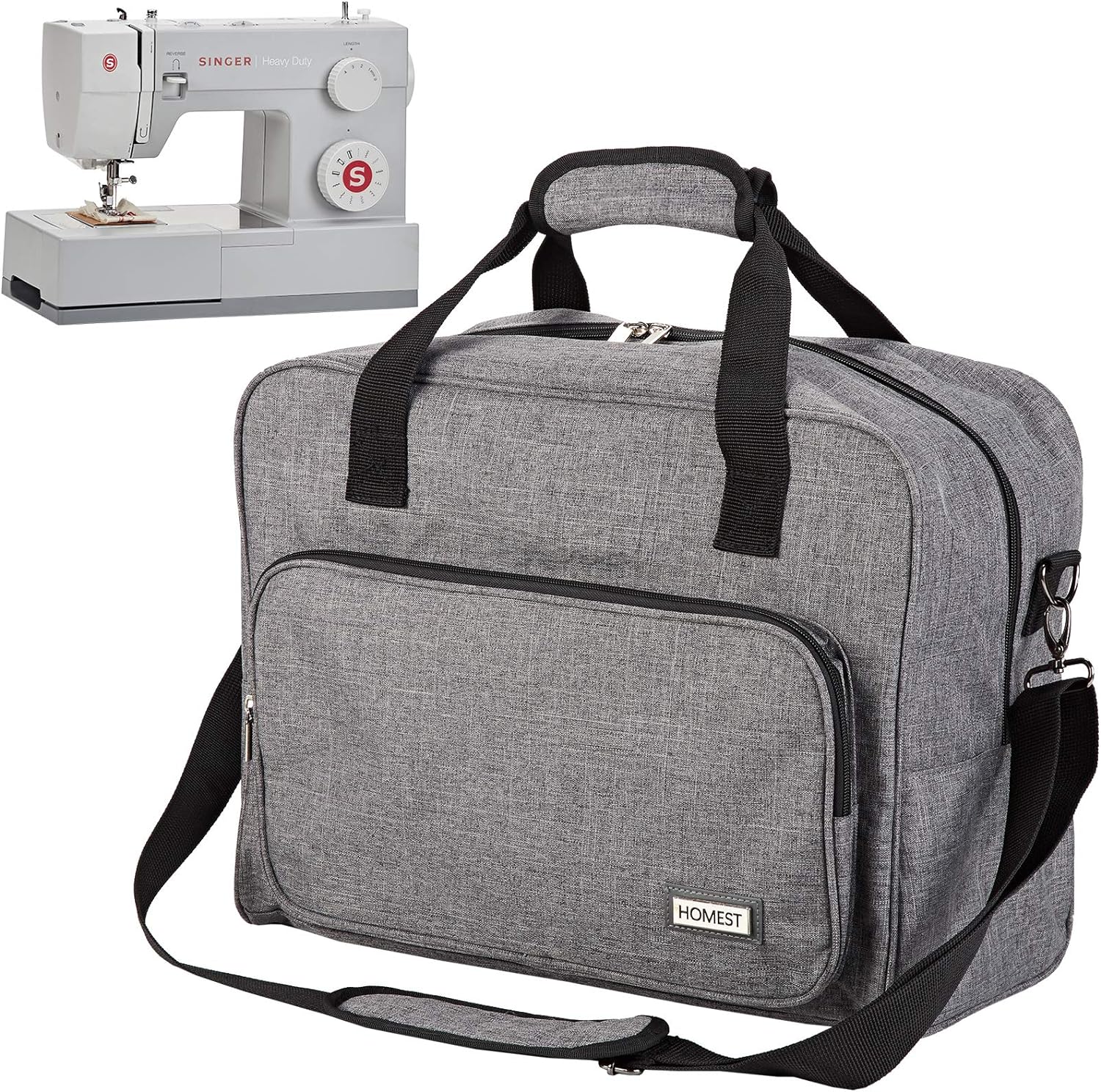 HOMEST Sewing Machine Carrying Case, Universal Tote Bag with Shoulder Strap Fits Most Standard Singer, Brother, Janome, Grey