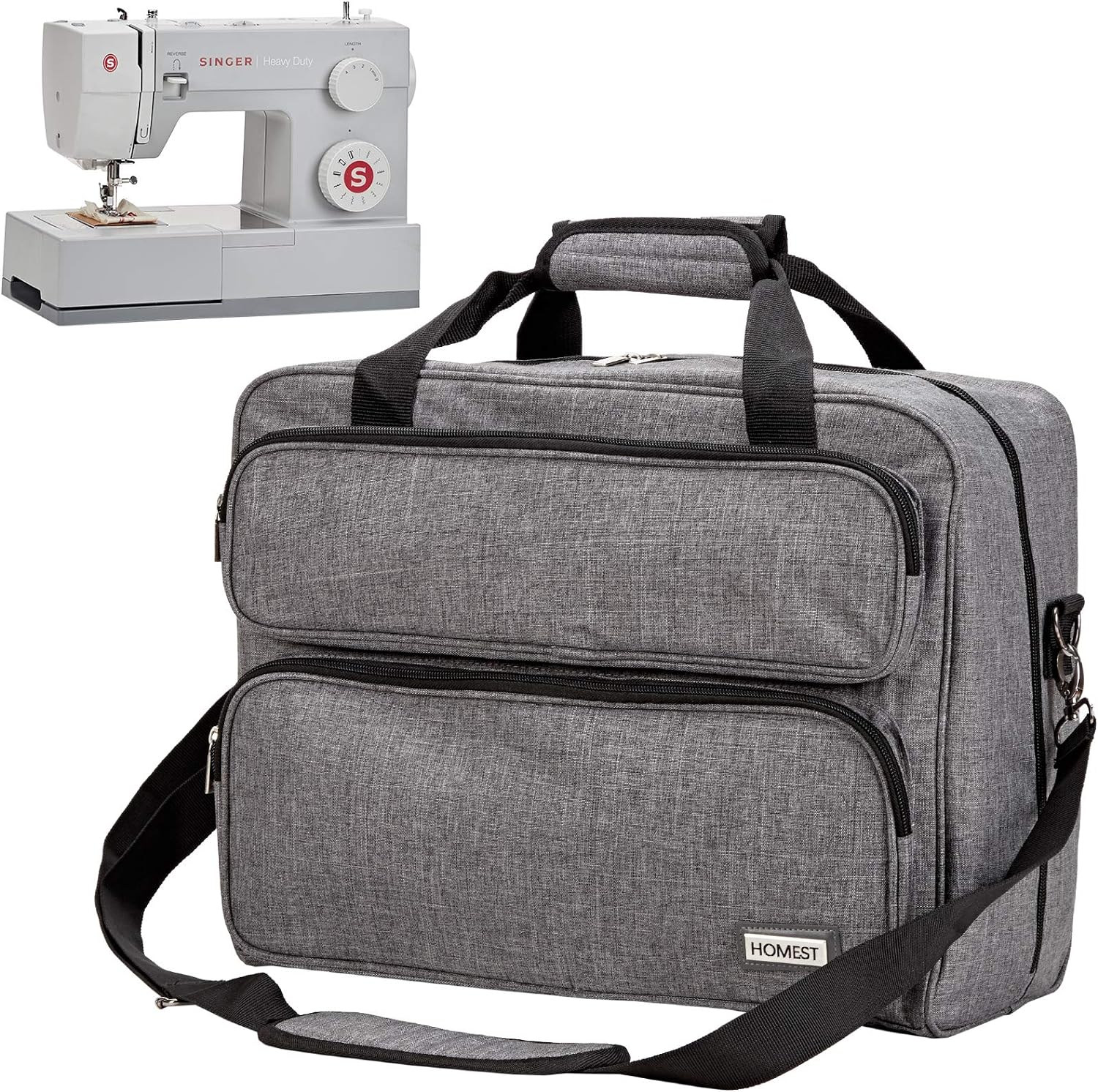 HOMEST Sewing Machine Carrying Case, Universal Tote Bag with Shoulder Strap Compatible with Most Standard Singer, Brother, Janome, Grey (Patent Design)