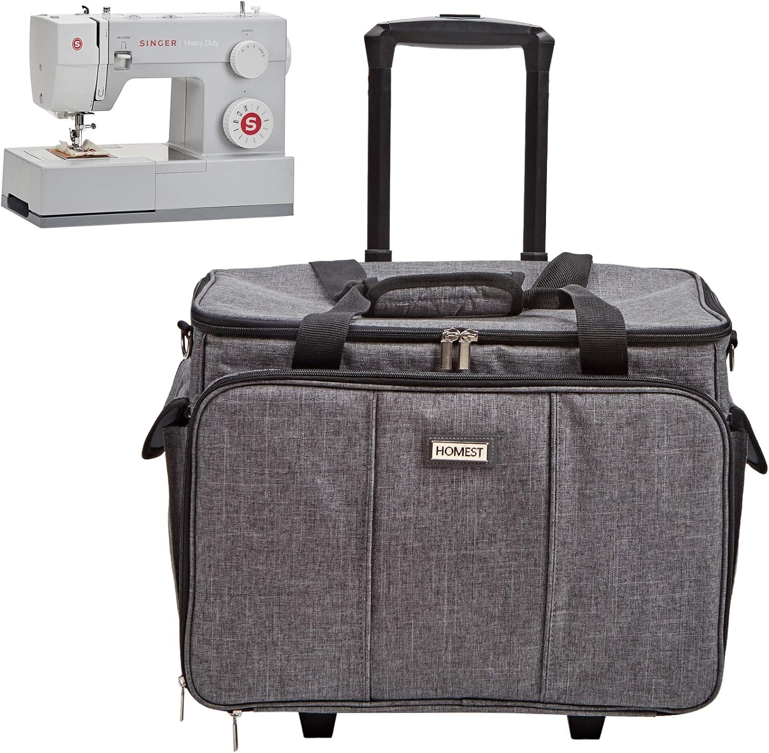 HOMEST Deluxe Sewing Machine Case with Wheels, Rolling Trolley Tote with Multiple Storage Pockets for Accessories, Compatible with Singer & Brother Machine, Grey (Patent Design)