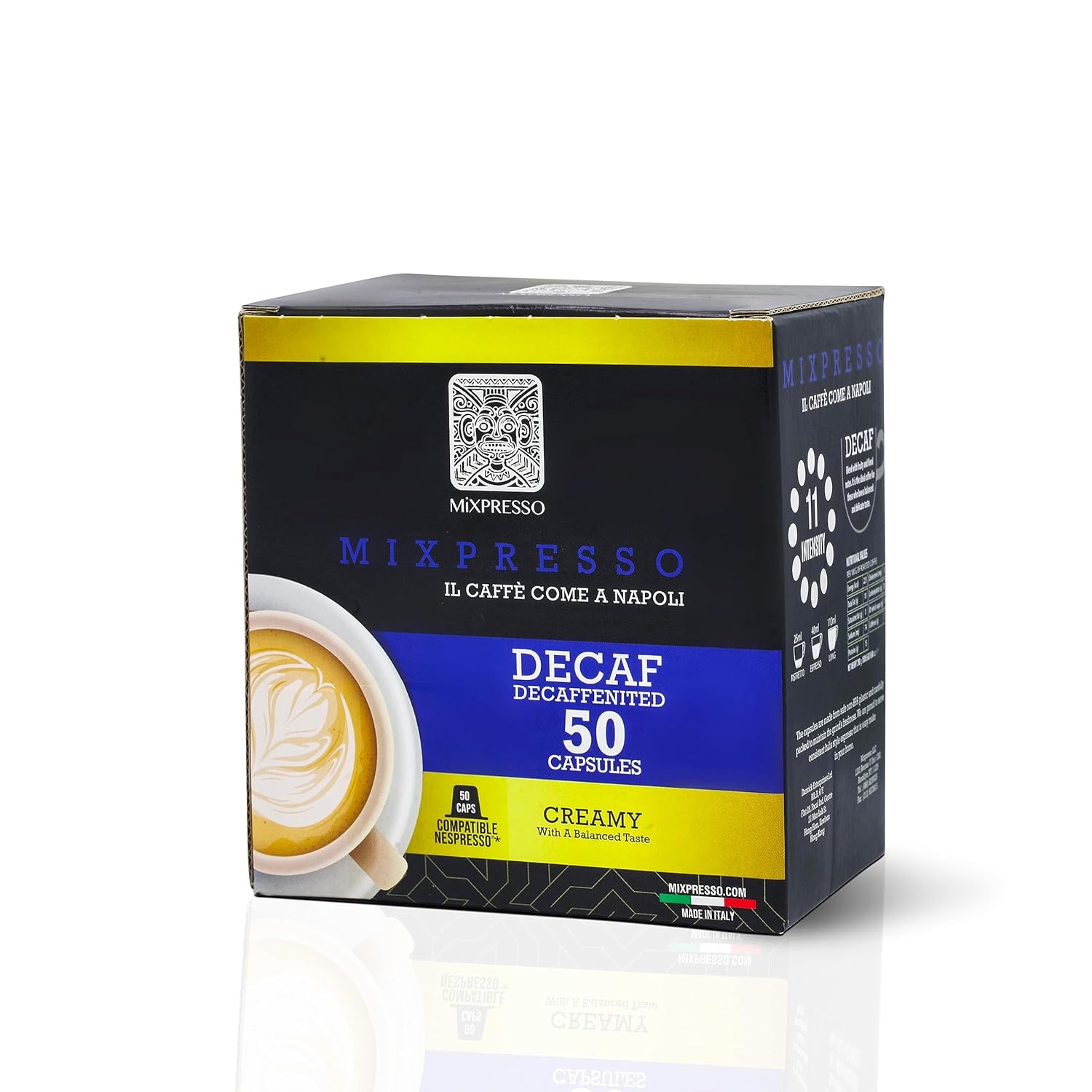 Mixpresso Coffee Decaf Espresso Capsules Compatible With Nespresso Original Brewers Single Cup Coffee Pods 100% from Italy, Dark Roast 80% Arabica Decaf Espresso, 50 Count Coffee Capsules Intensity: 12/12