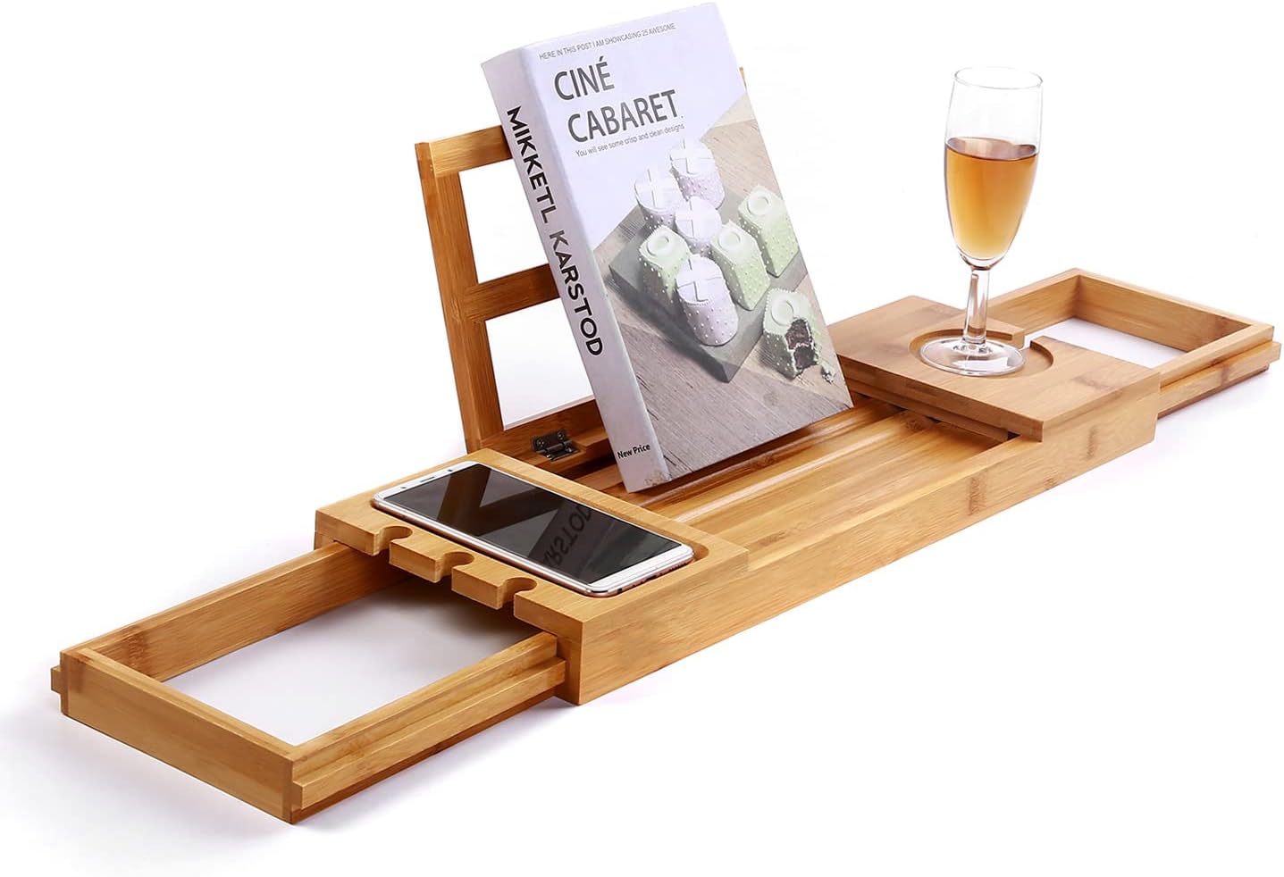 Utoplike Bamboo Bathtub Caddy Tray Bath Tray for Tub, Adjustable Bathroom Bathtub Organizer with Book Tablet Wine Glass Cup Towel Holder,Distinctive Gift for Christmas