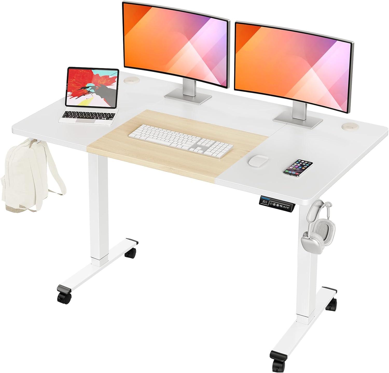 MOUNTUP 55x28 Inches Electric Height Adjustable Standing Desk, Sit Stand Desk with Memory Controller, Ergonomic Stand Up Desk for Home Office