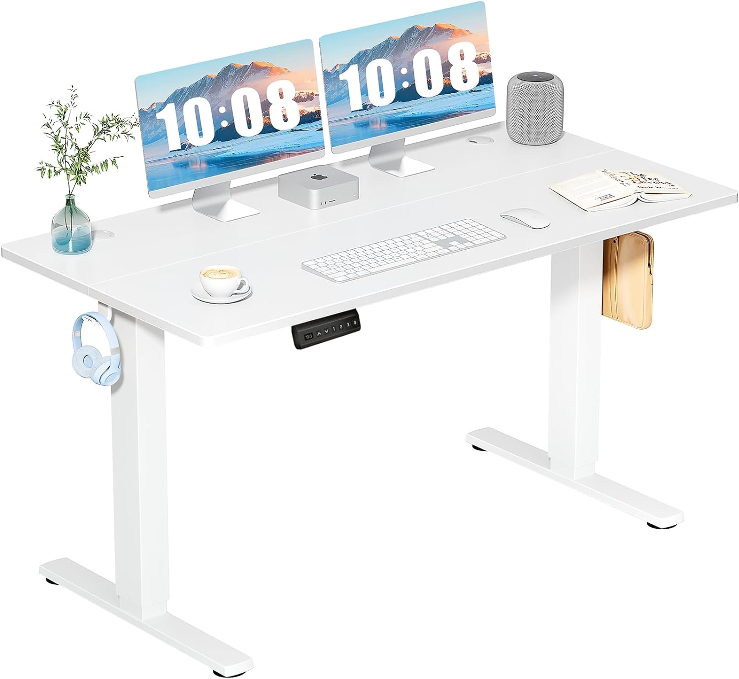 Standing Desk, Electric Standing Desk Adjustable Height, Ergonomic Adjustable Desk with Memory Preset, Computer Desk Stand Up Desk with T-Shaped Bracket Suitable for Home Office, 55 * 24-White