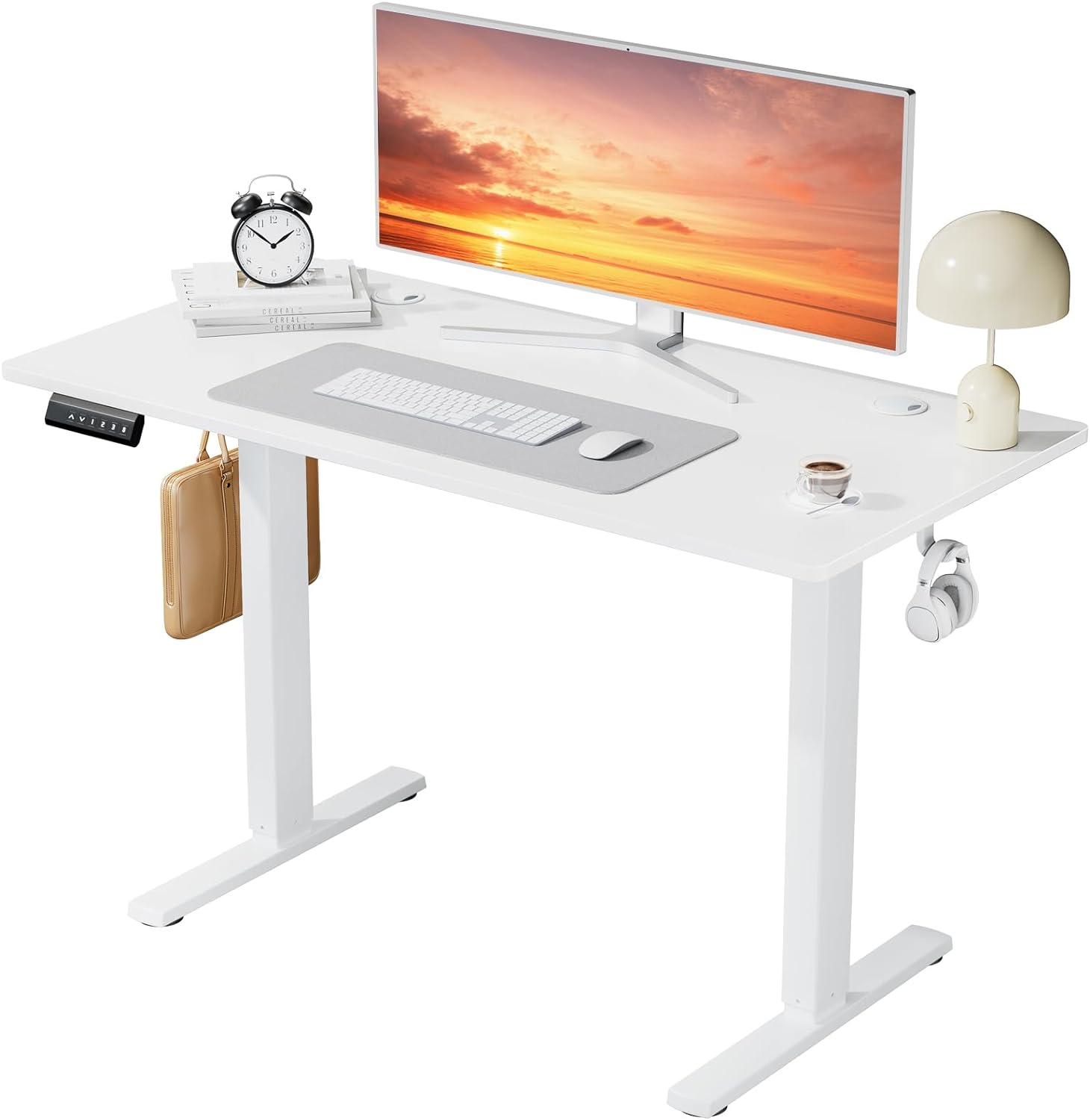 DUMOS Standing Desk with Whole-Piece Desktop Board, 48x24in Electric Height Adjustable Stand Up Desk, Modern Ergonomic Sit Stand Rising Table, Computer Workstation for Home Office, White(2 Packages)