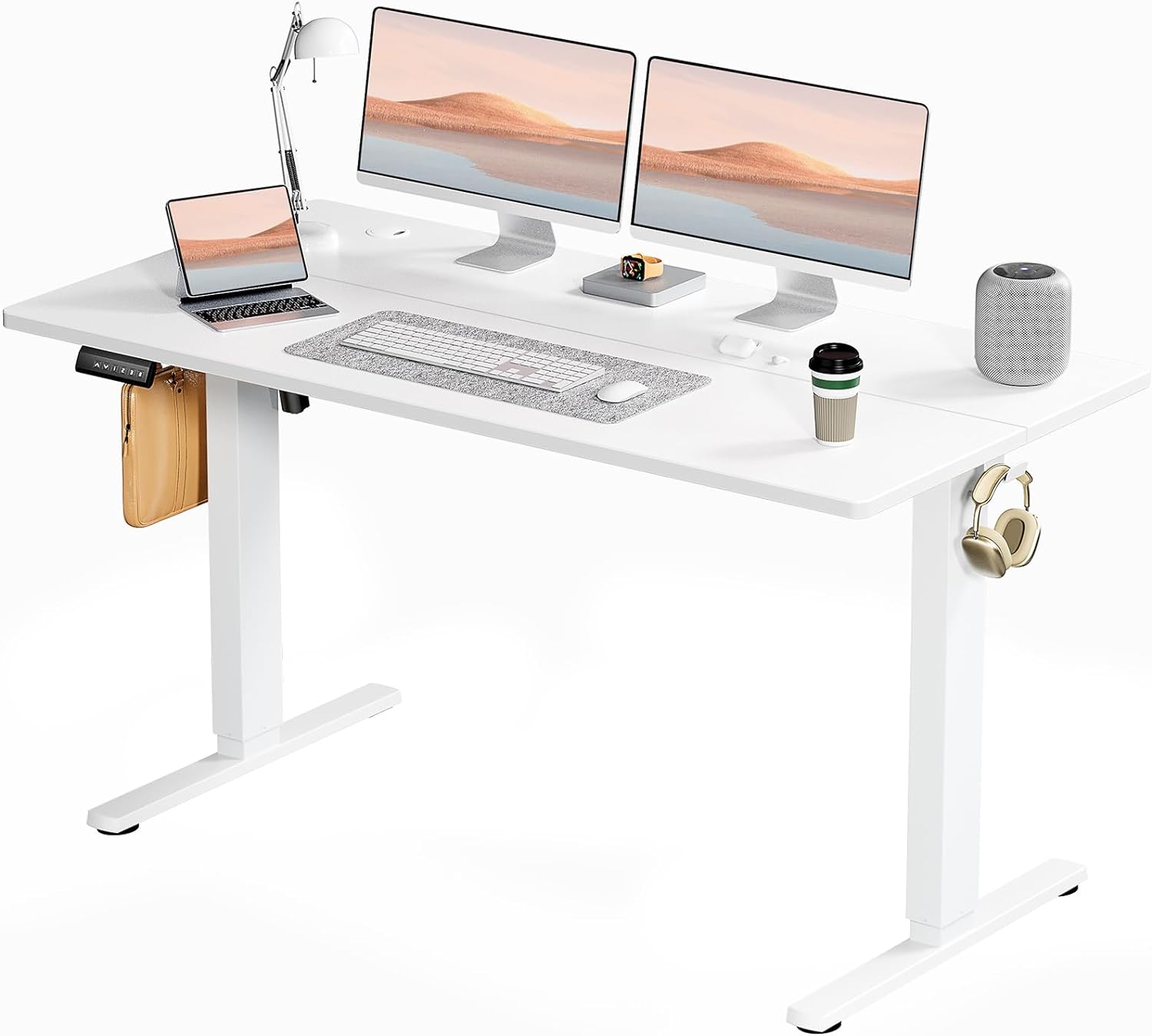 SMUG Electric Standing Desk, 55 x 24 Inch Ergonomic Adjustable Desk Stand with Memory Preset, Modern Style, Suitable for Office, Drafting, Writing, Gaming, White