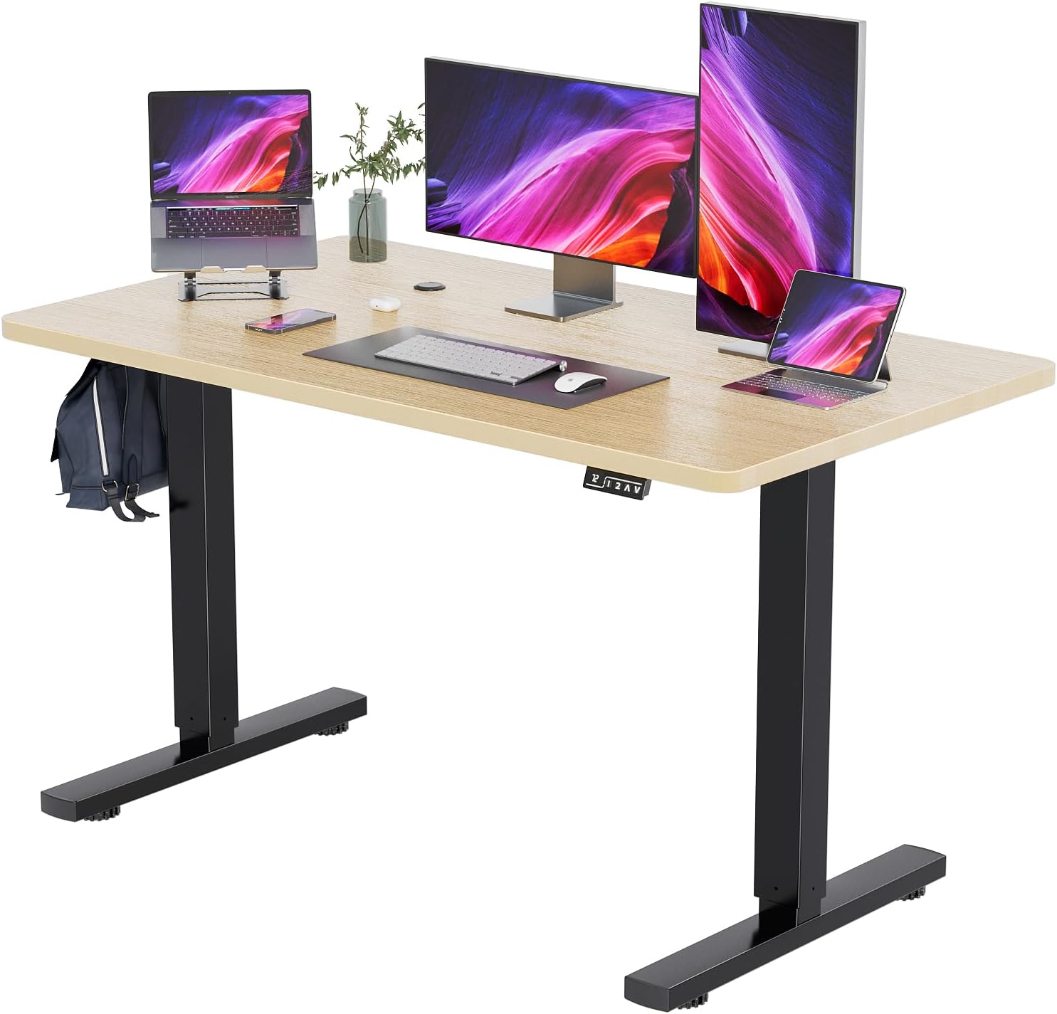 YESHOMY Height Adjustable Electric Standing Desk 55 inch Computer Table, Home Office Workstation, 55in, Black Leg/Natural Top