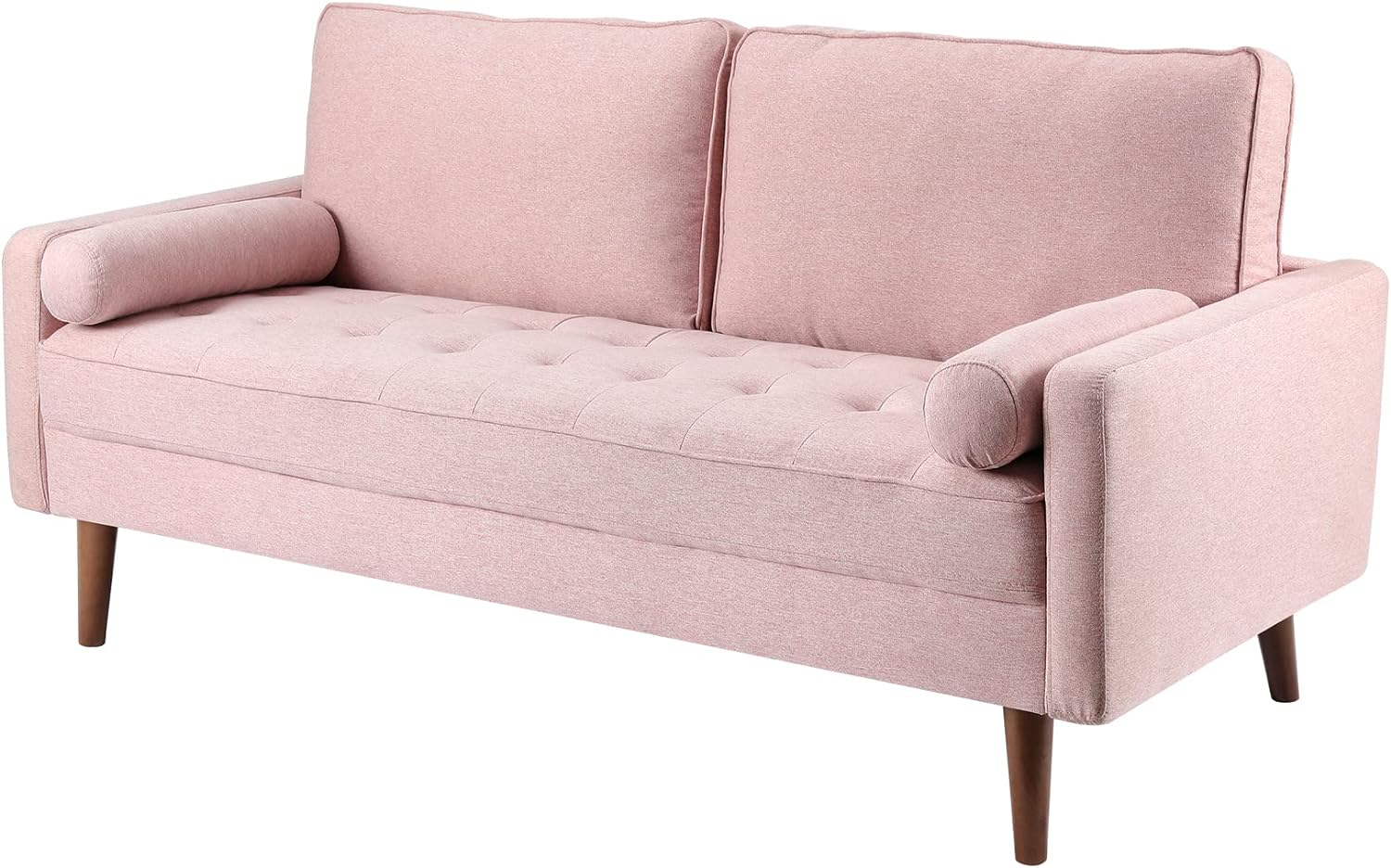 koorlian 68 inch Sofa Couch, Mid Century Modern Sofa, Button Tufted Seat Cushion, Track Armrest, Linen-Like Fabric 2 Seater Loveseat, Comfy Couch for Living Room, Dorm, Office, Apartment, Pink