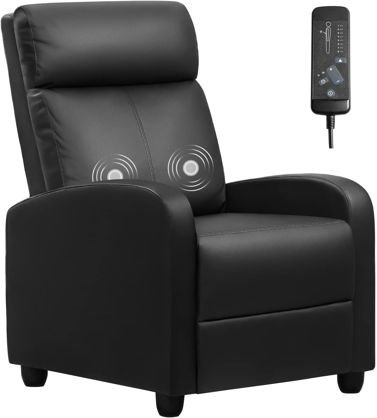 Furniwell Massage Recliner Chair for Living Room Adjustable PU Leather Reclining Chair Home Theater Seating Modern Winback Single Sofa for Adults with Footrest (Black)