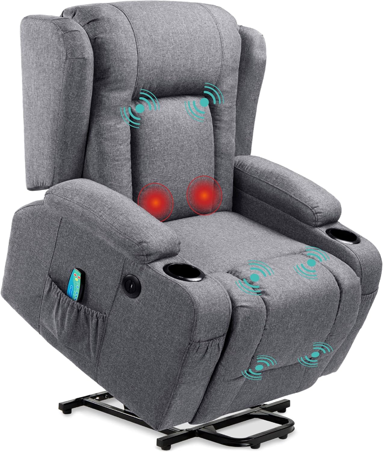 Best Choice Products Modern Linen Electric Power Lift Chair, Recliner Massage Chair, Adjustable Furniture for Back, Legs w/ 3 Positions, USB Port, Heat, Cupholders, Easy-to-Reach Button - Gray