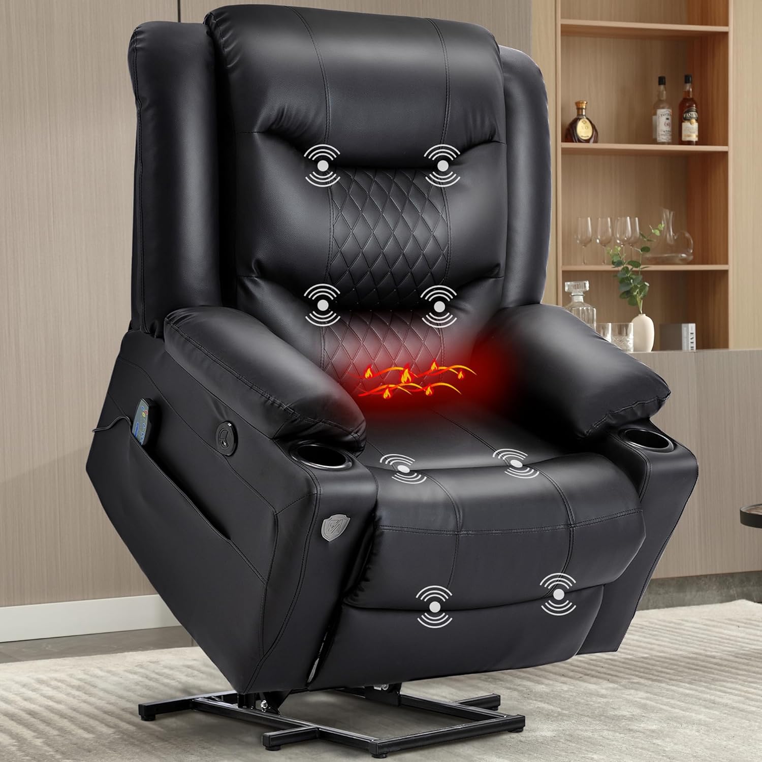 EVER ADVANCED Power Lift Recliner Lift Chairs Recliners for Elderly,Lift Chair with Heat and Massage by Remote Control,Cup Holders & USB in Bedroom or Living Room,Black PVC,330 lbs