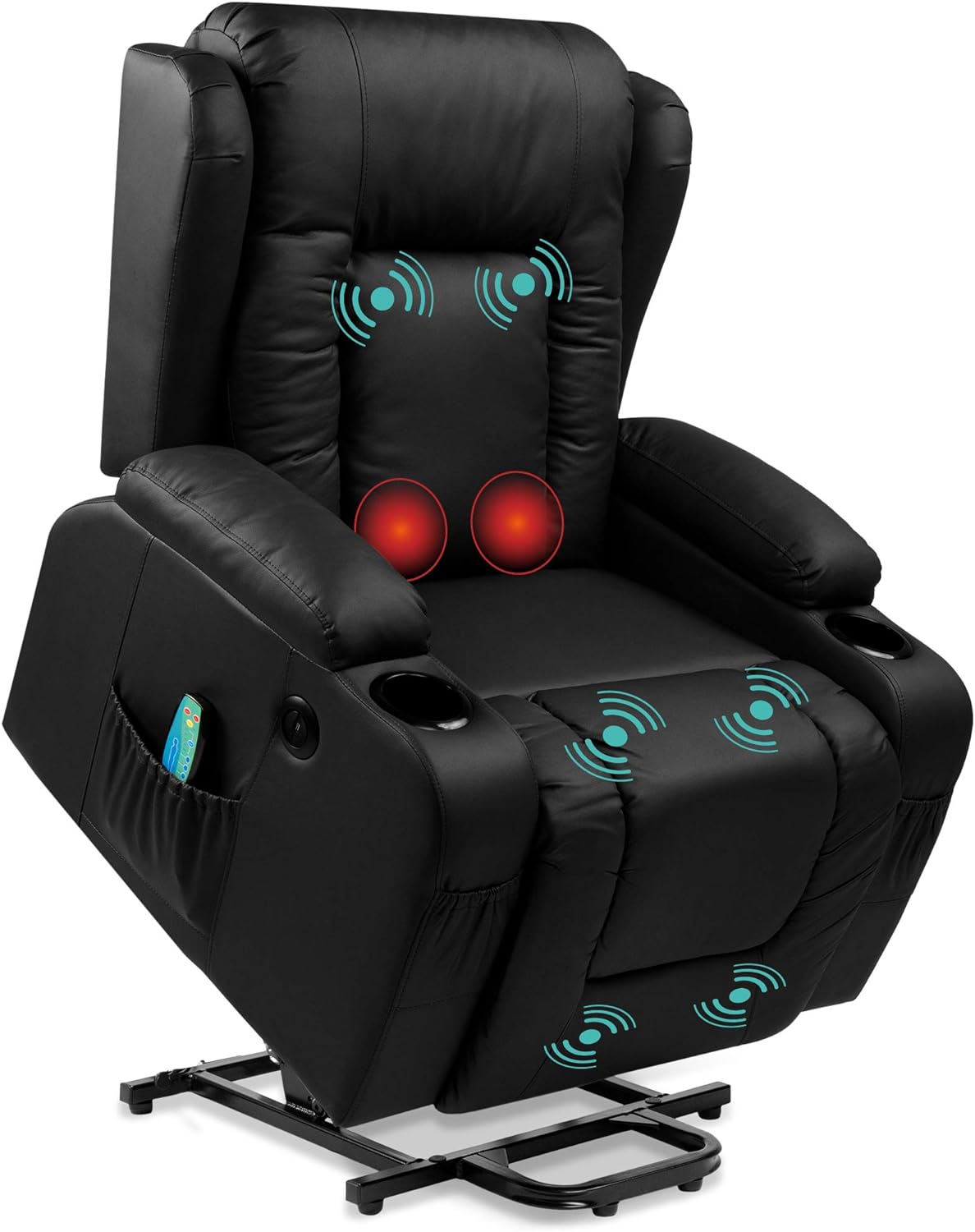 Best Choice Products PU Leather Electric Power Lift Chair, Recliner Massage Chair, Adjustable Furniture for Back, Legs w/ 3 Positions, USB Port, Heat, Cupholders, Easy-to-Reach Side Button - Black