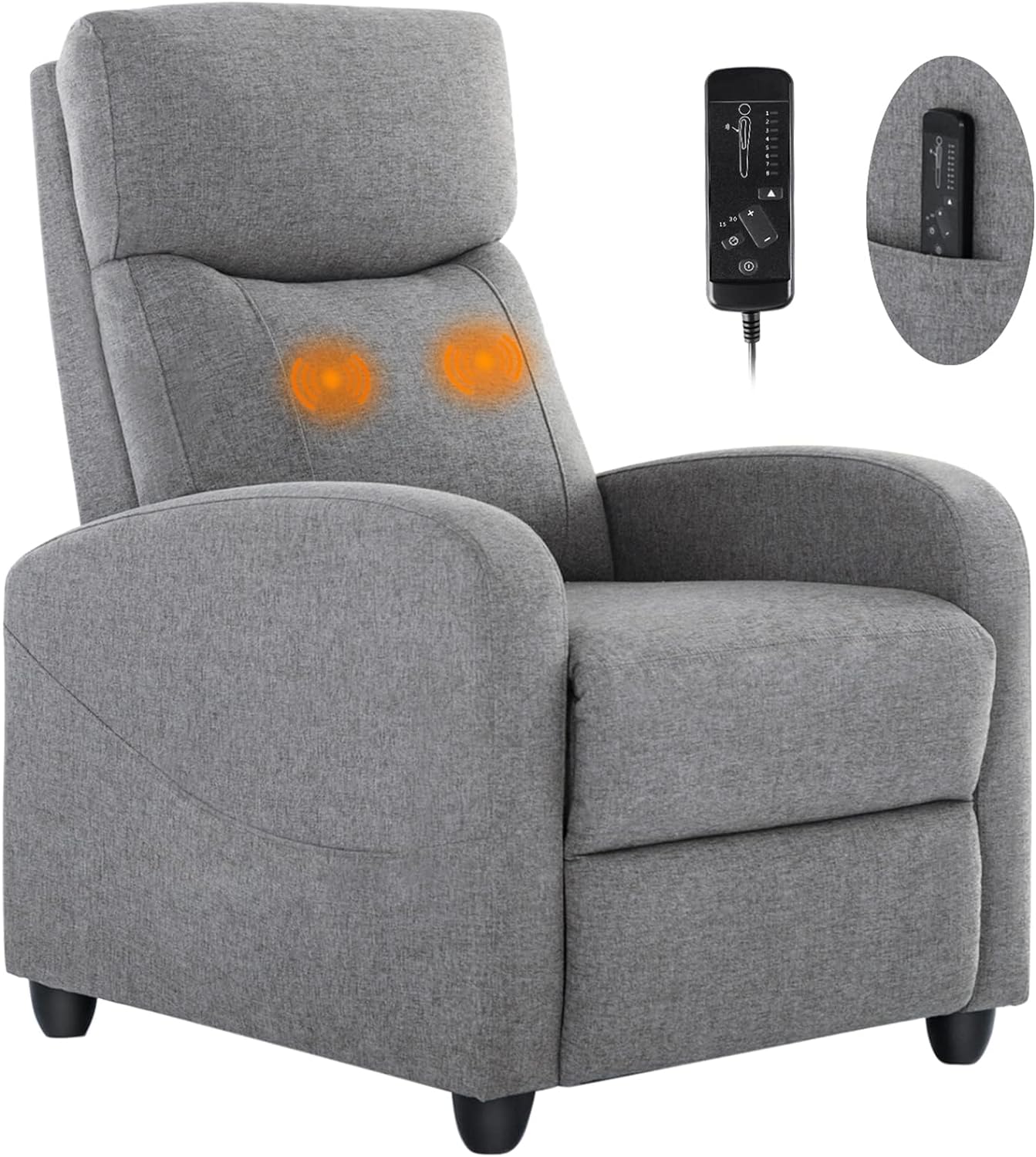 Sweetcrispy Recliner Chair for Adults, Massage Fabric Small Recliner Home Theater Seating with Lumbar Support, Adjustable Modern Reclining Chair with Padded Seat Backrest for Living Room (Deep Grey)