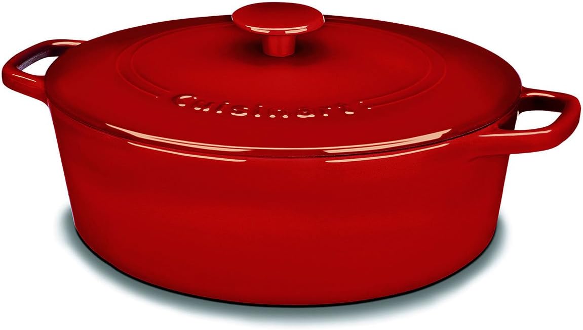 Cuisinart Chef' Classic Enameled Cast Iron 5-1/2-Quart Oval Covered Casserole, Cardinal Red