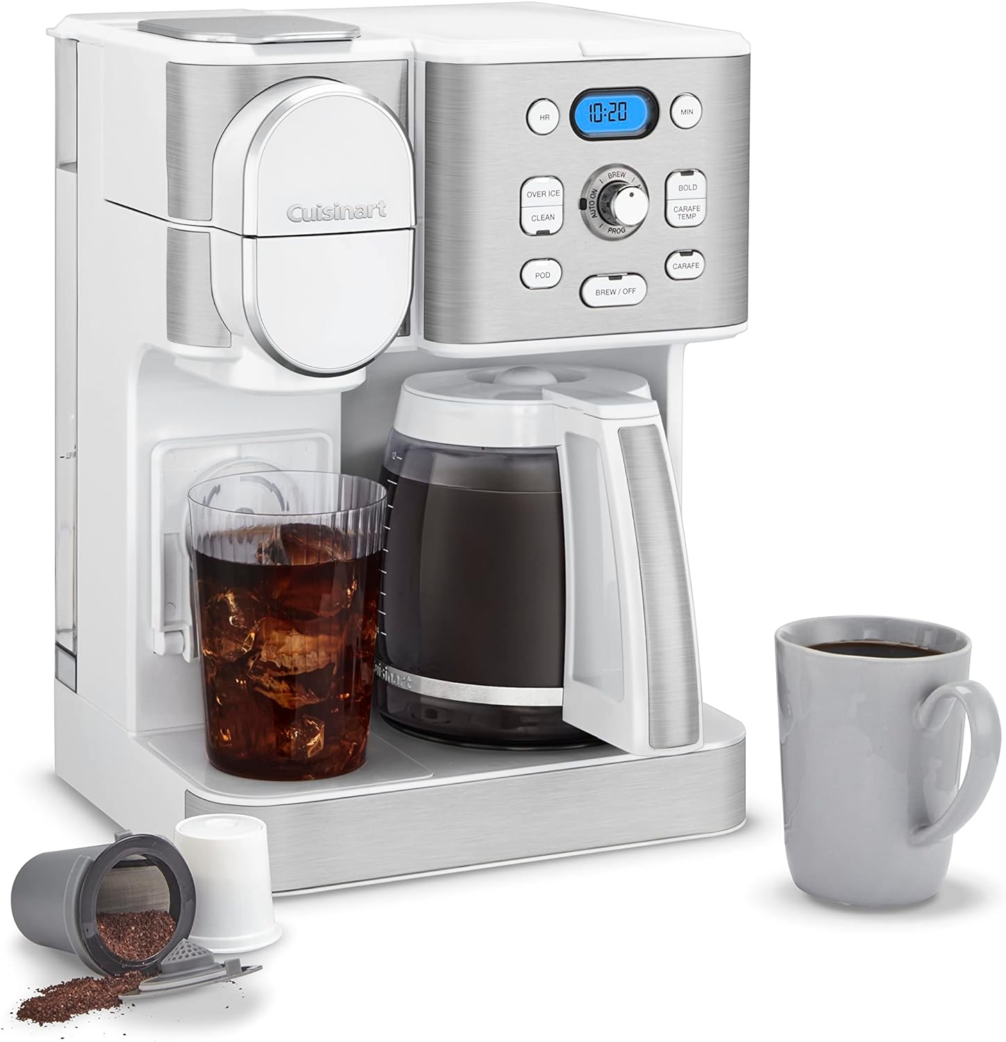 Cuisinart Coffee Maker, 12-Cup Glass Carafe, Automatic Hot & Iced Coffee Maker, Single Server Brewer, Stainless Steel, SS-16W, White