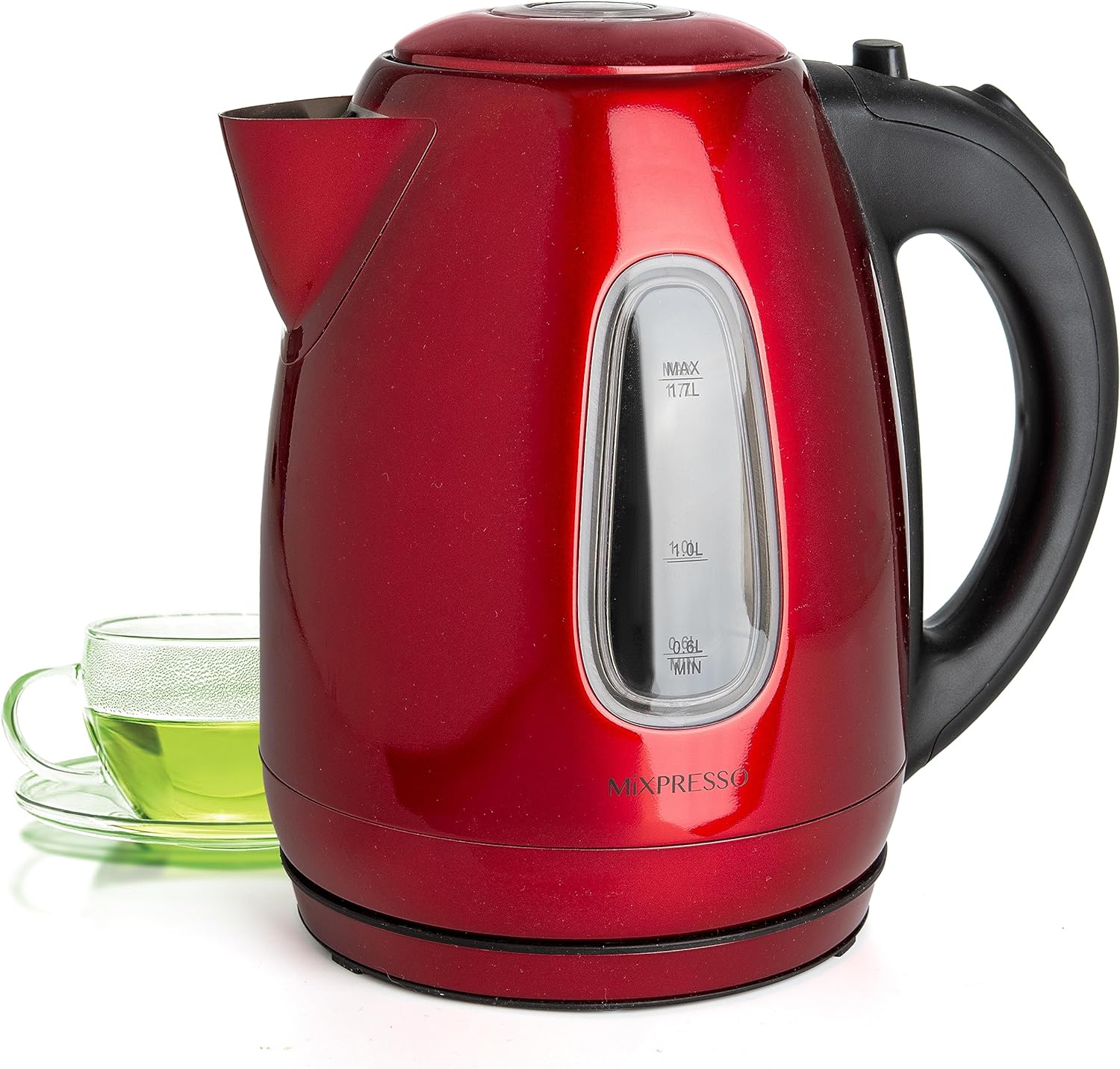 Mixpresso Stainless Steel Electric Kettle Red Color, Cordless Pot 1.7L Portable Electric Hot Water Kettle, 1500w Strong Fast Boiling Pot, Water Boiler, Electric Tea Kettle With Boil Dry Protection