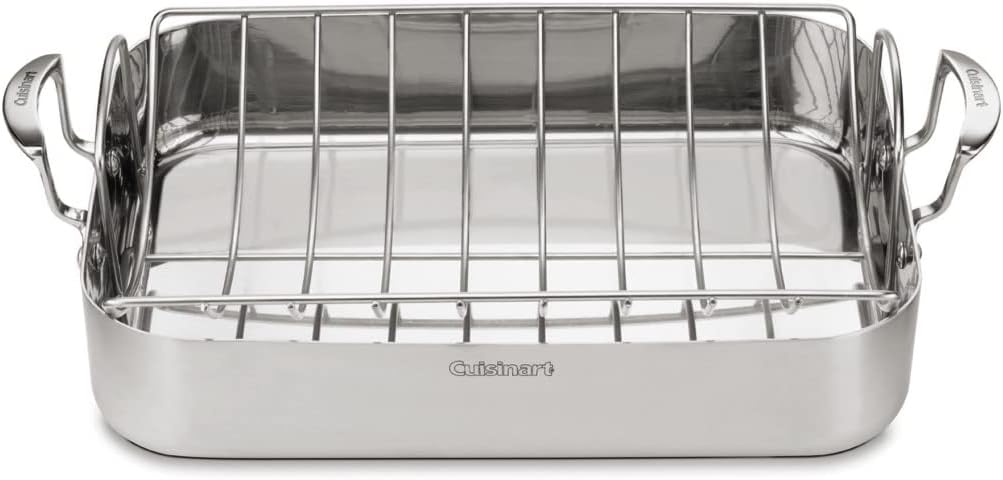 Cuisinart Multiclad Pro Triple Ply Stainless Cookware 16-inch Roasting Pan Skillet, Rectangular Roaster w/Rack