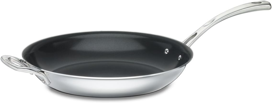 Cuisinart French Classic Tri-Ply Stainless 12-Inch Nonstick Skillet with Helper Handle,Silver