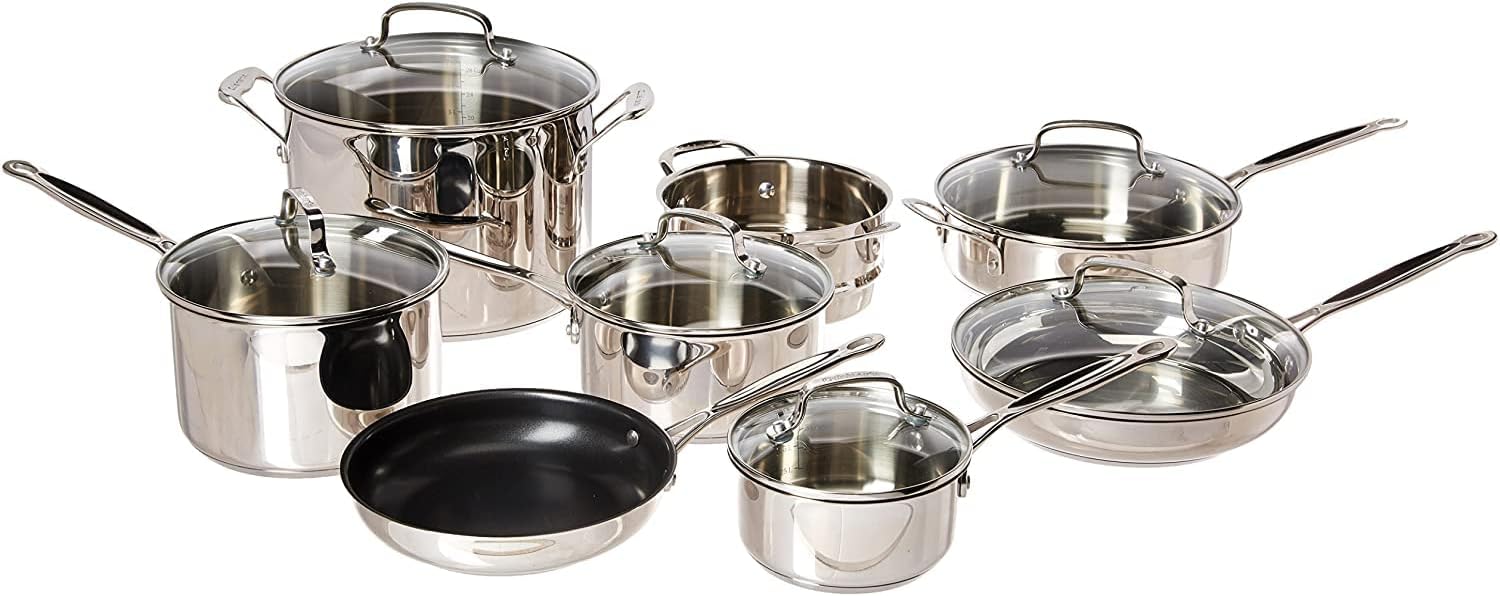 Cuisinart 14-Piece Cookware Set, Chef' Classic Stainless Steel Collection, 77-14N