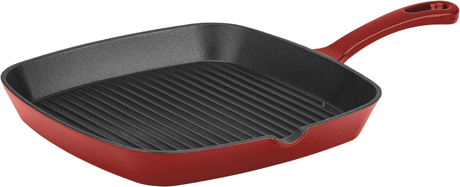 Cuisinart CI30-23CR Chef' Classic Enameled Cast Iron 9-1/4-Inch Square Grill Pan, Cardinal Red