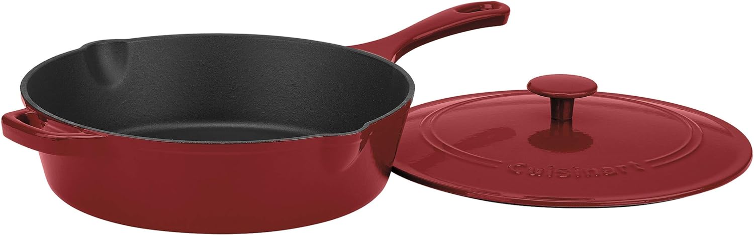 Cuisinart Chef' Classic Enameled Cast Iron 12-Inch Chicken Fryer with Cover, Cardinal Red