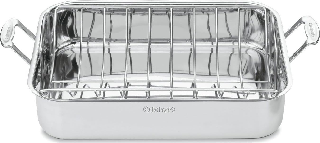 Cuisinart 16-Inch Roaster, Chef' Classic Rectangular Roaster with Rack, Stainless Steel, 7117-16URP1