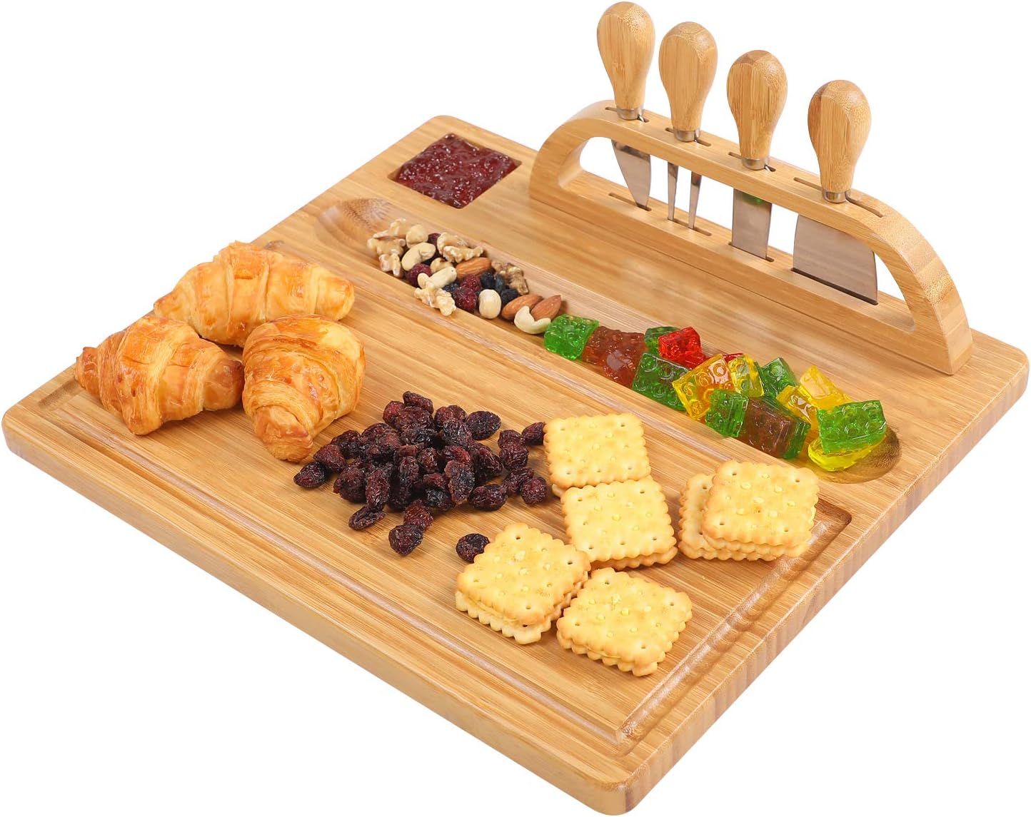 Utoplike Bamboo Cheese Board Charcuterie Platter & Serving Tray with Knife Set, Distinctive Thanksgiving Christmas Gift