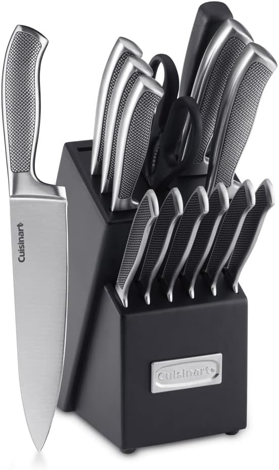 CUISINART Block Knife Set, 15pc Cutlery Knife Set with Steel Blades for Precise Cutting , Lightweight, Stainless Steel, Durable & Dishwasher Safe,C77SS-15P